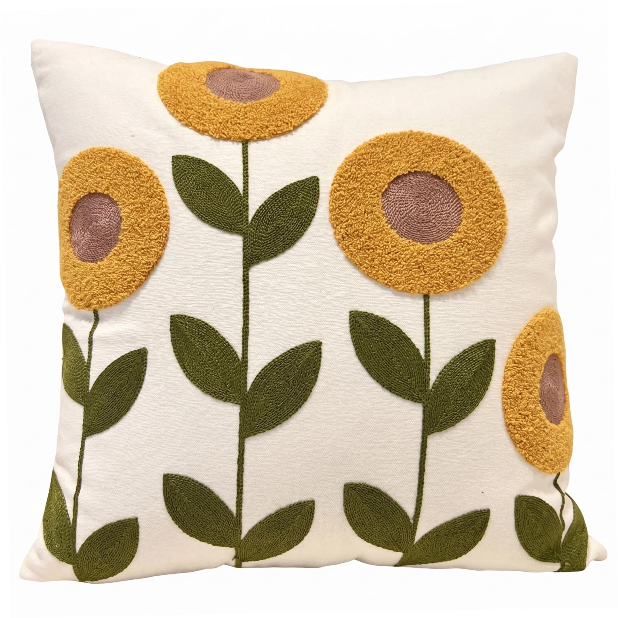 Faticenic Sunflower Pillow Covers, Plush 18x18 Pillow Covers Floral Decoration with Exquisite Embroidery for Couch Sofa Home Decor, Sunflower, Garden Décor