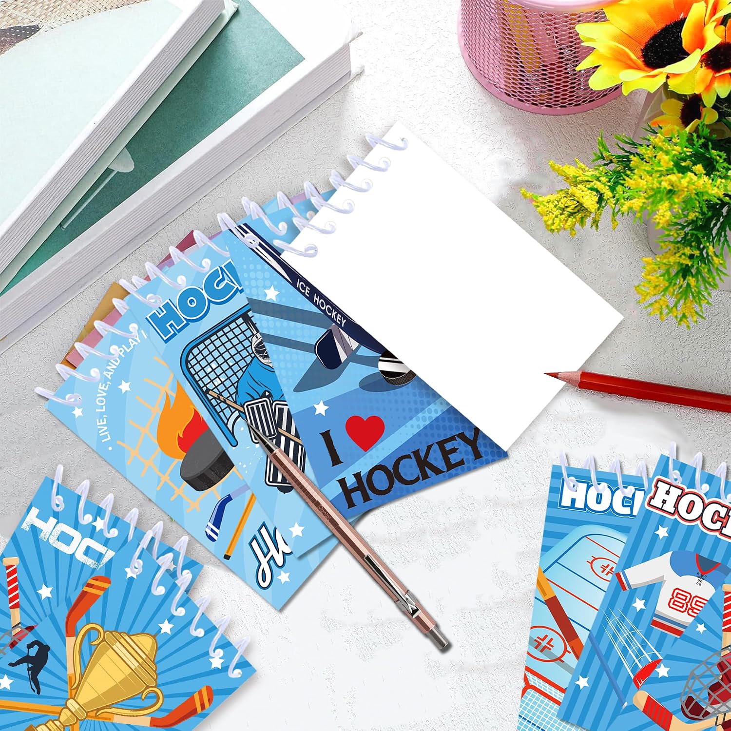 Boerni 8pcs Field Ice Hockey Mini Notepads Hockey Party Favors Small Spiral Notebooks Sports Memo Pad 2.36 x 3.94 Inch for Men Women Student Teacher Office Reward Sports Theme Party Gift image 5