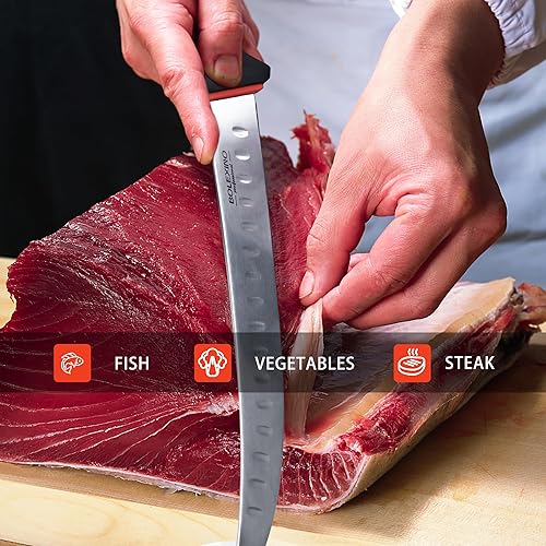 Miniatura 5 de BOLEXINO Cuchillo curvado de 10 pulgadas con funda y mango SoftGrip, cuchillo de carnicero ultra afilado de alta calidad hecho de acero inoxidable