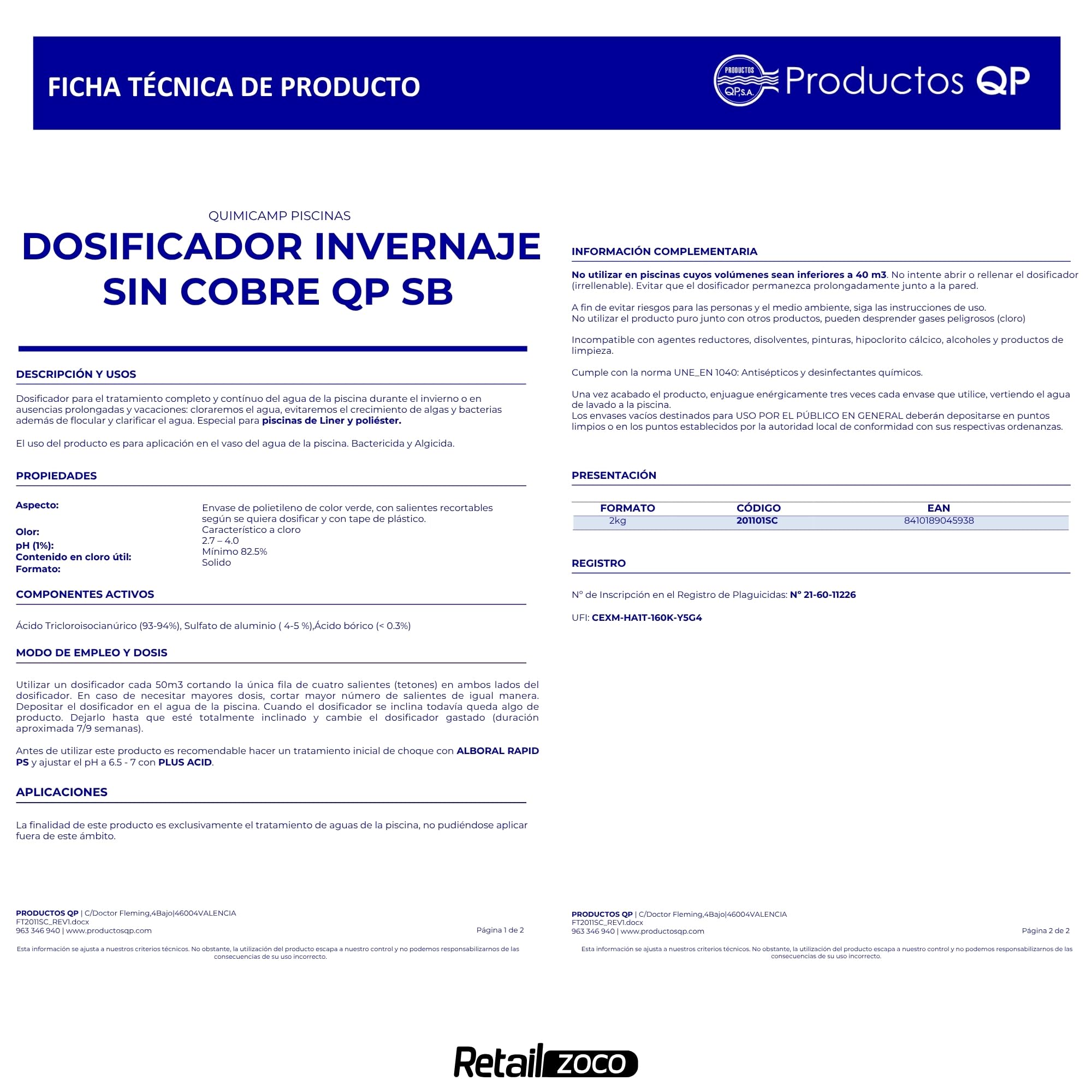 Dosificador auto invernaje SIN cobre, Tratamiento agua piscina 2 Kg 50m3 - imagen 5