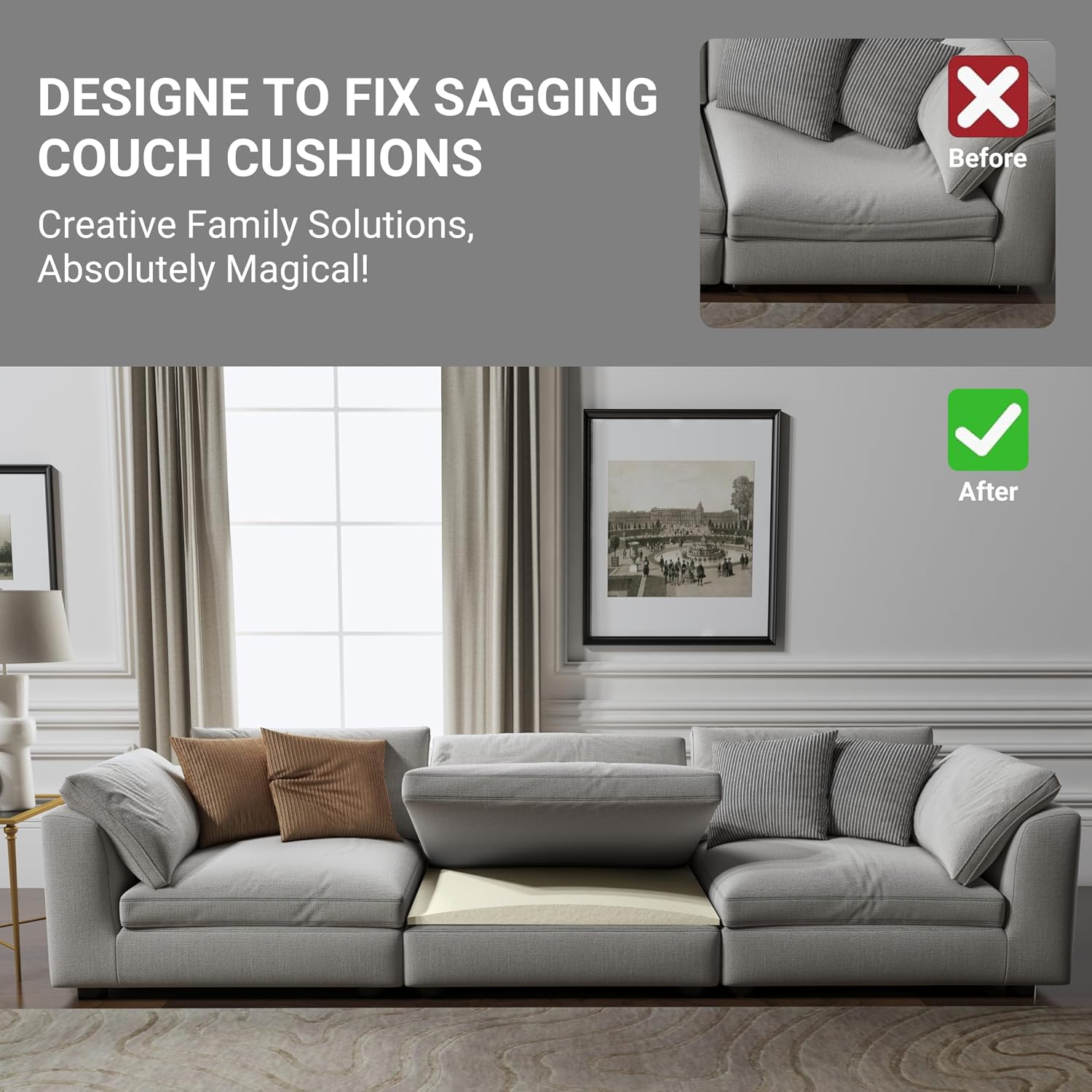 Couch Cushion Support High Density Foam Curved Beige Set of 3