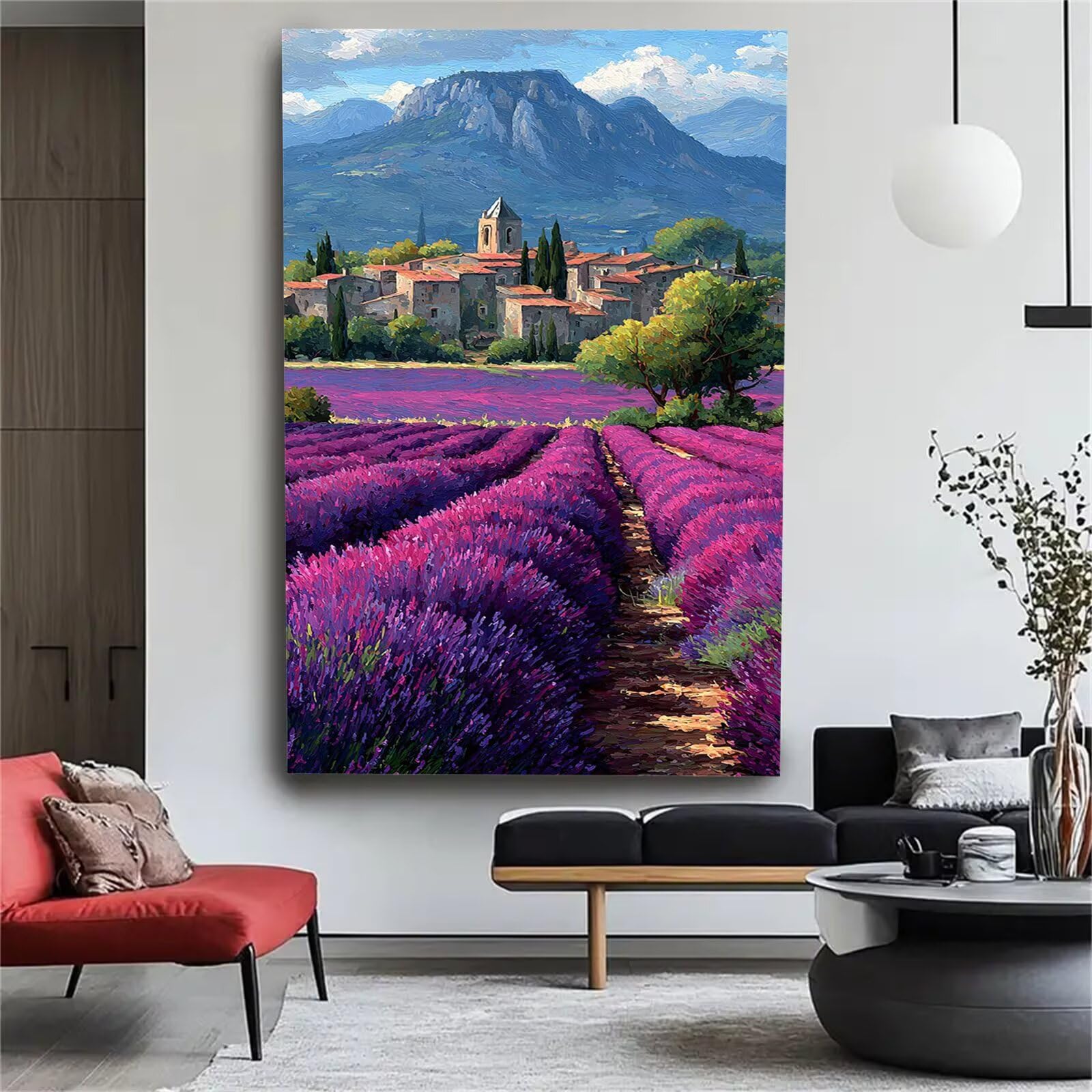 Malen nach Zahlen Erwachsene Großes Format 60x120cm, Lavendel Panorama DIY Malset Komplettset auf Leinwand, Ohne Rahmen Acryl Ölgemälde Malen nach Zahlen Landschaft, Geschenk für Frauen,w-1024k