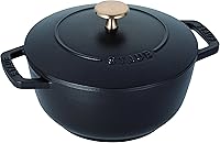 Vista 1 de STAUB Wa-NABE 40501-005 Olla de hierro fundido de dos asas, negra, M, 18 cm (7.1 pulgadas), apta para inducción, 2 piezas, para cocinar