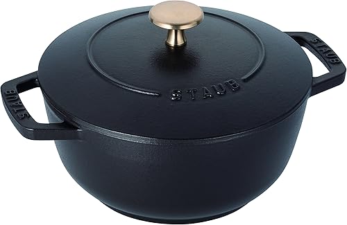 Staub Wa-NABE 40501-005 Black M - Olla de hierro fundido de doble mano, 2 piezas, compatible con inducción, 7.1 pulgadas (7.1 in)