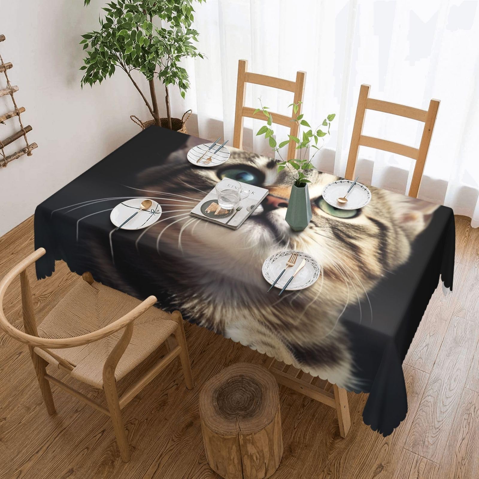 Nappe rectangulaire chat étanche pour éviter les taches sur table en bois