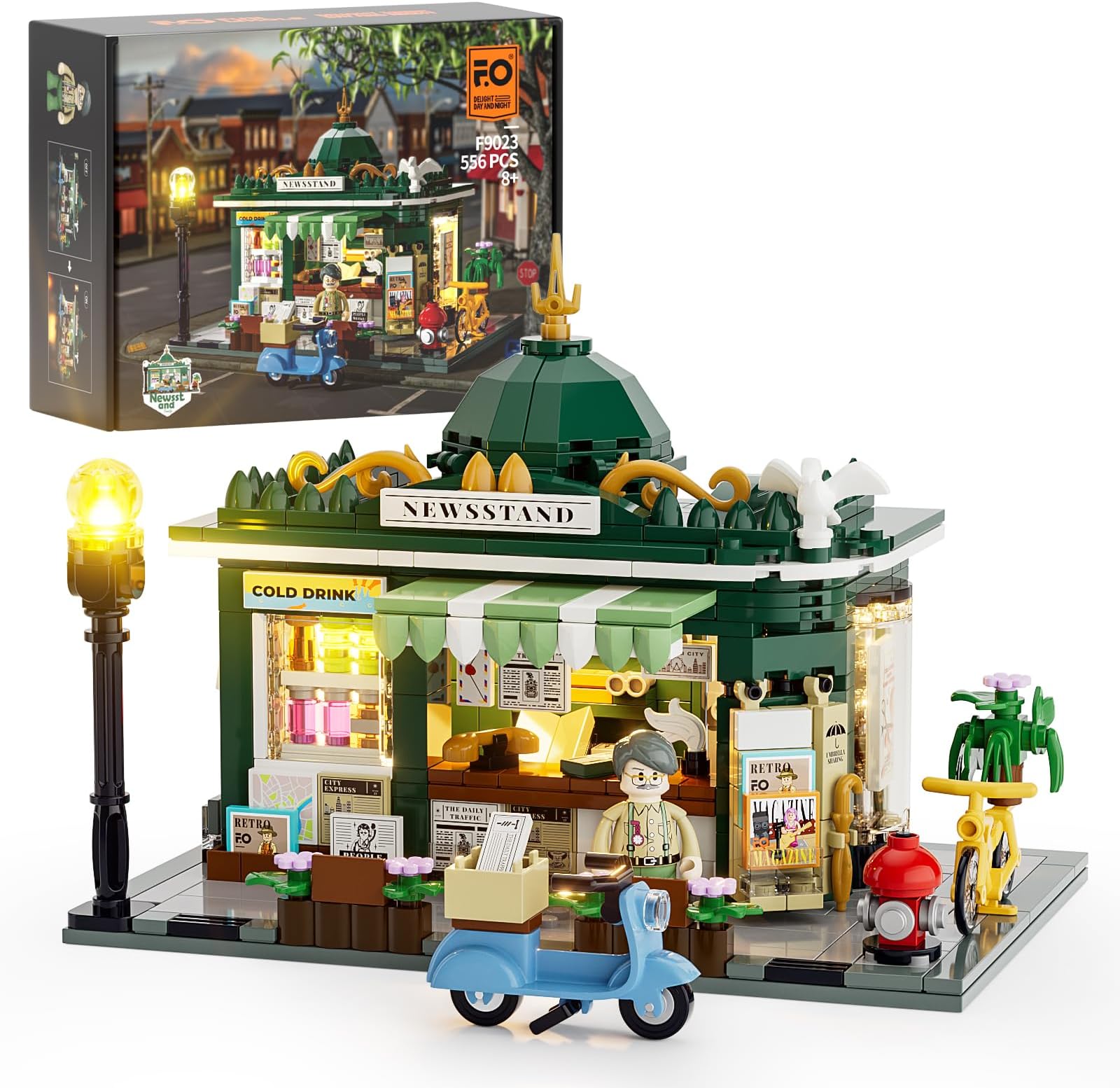 Newsstand Lighting Building Bricks Set - City Town Life Newsstand LED Light Construction Building Model Set 556 Pcs for Adults and Teen