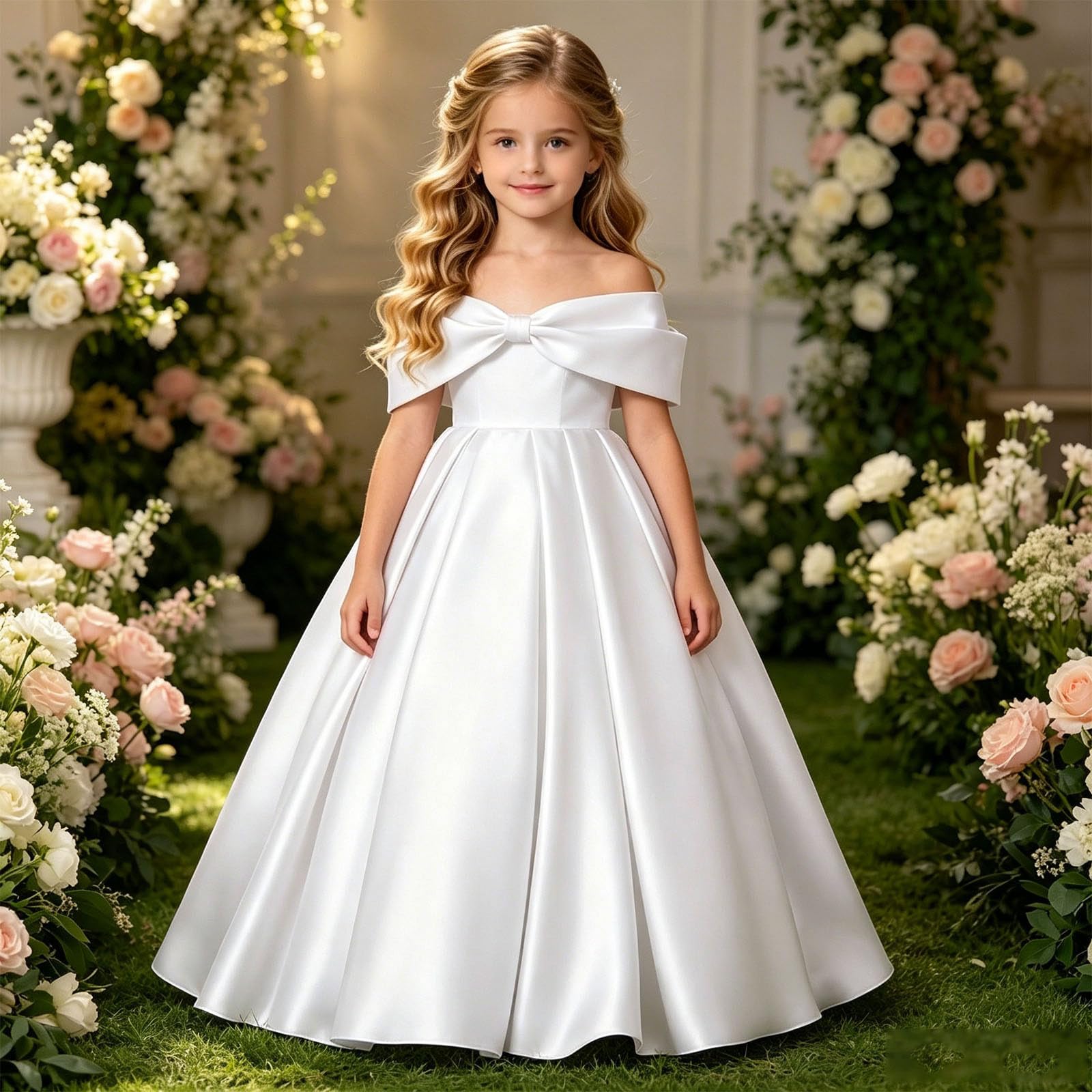 Générique Robe de soirée Longue Unie pour Filles épaules dénudées ornées d’Un Tenue élégante adaptée aux Enfants âgés de 5 à 16 Ans Parfaite pour Les activités Quotidiennes et Loisirs