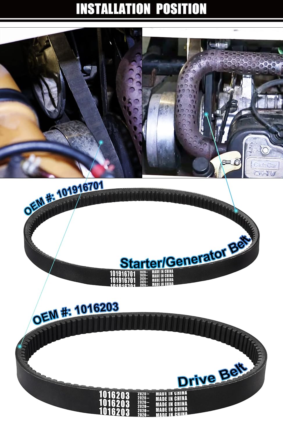 Club Car DS & Precedent Drive Belt and Starter Generator Belt Kit, Fits Club Car DS 1997-Up and Precedent 2004-Up, OEM# 101916701, 1016203