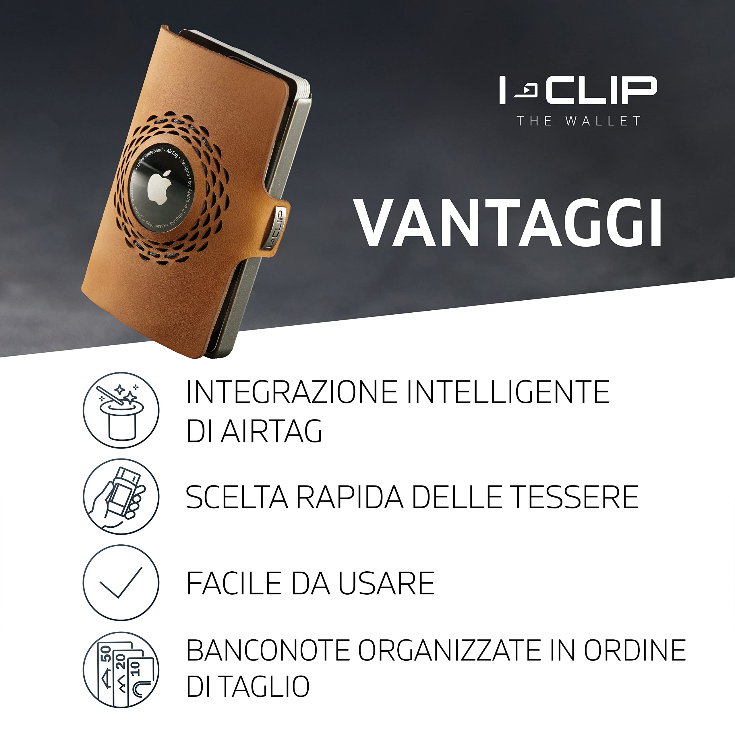 I-CLIP ® Original | Portafoglio Uomo in Pelle | Mini Porta Carte di Credito | Portatessere Tascabile Piccolo Slim | Idea Regalo Uomo | Wallet Originale da Collezione | Radio Impact Desert