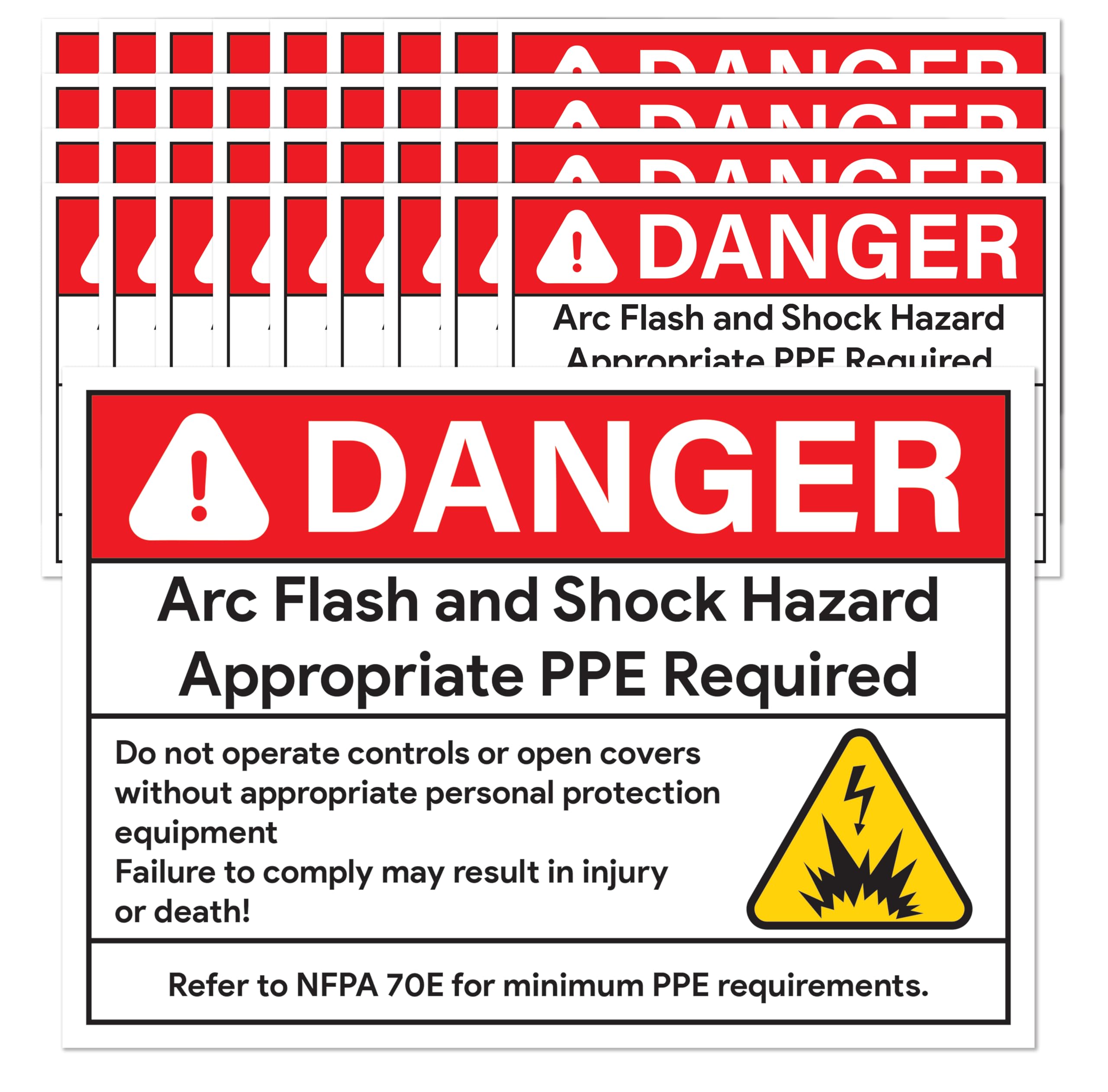 100pcs Arc Flash Danger Warning Stickers, 5" x 3.5" Self Adhesive