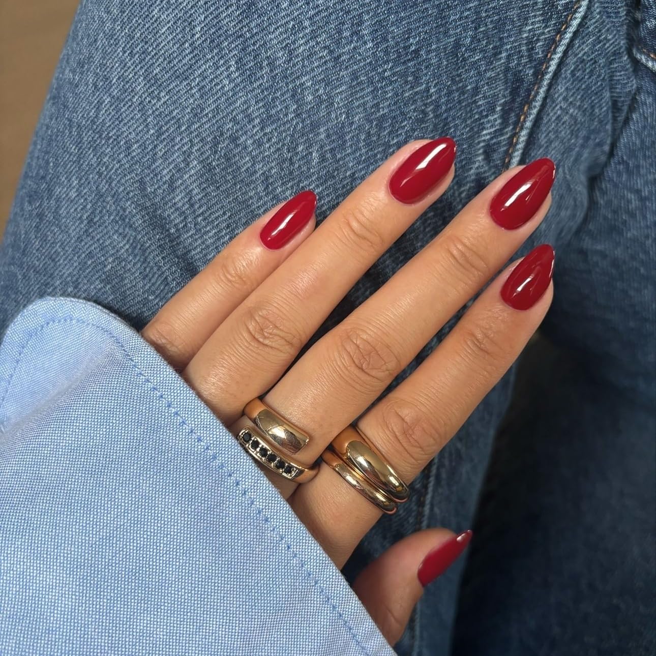 SXVME Red False Nails Short Oval, Simple Acrylic Press on Nails Short, Wine Red Fake Nails Short - Image 3