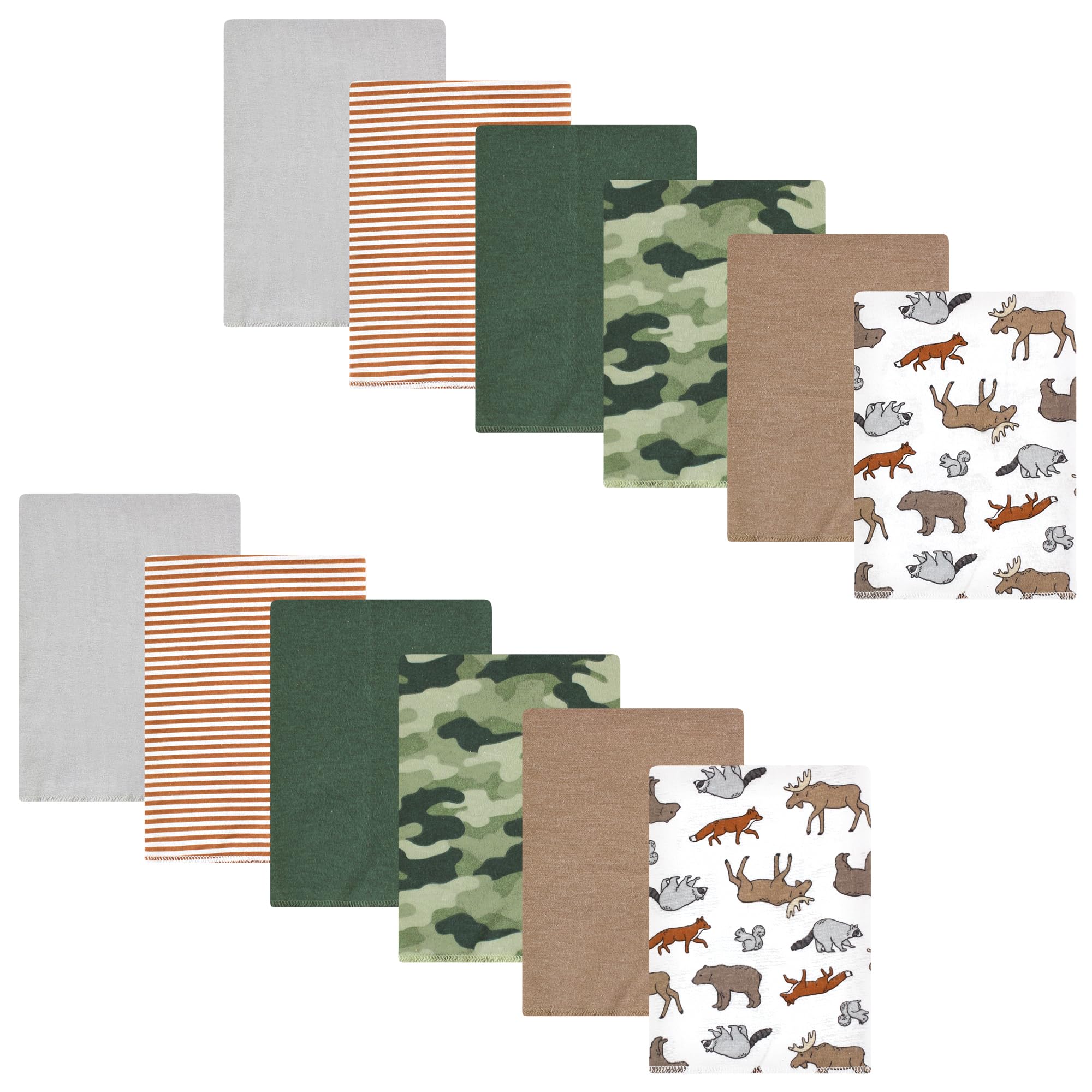 Hudson Baby Unisex Baby Cotton Poly Flannel Burp Cloths Bundle, Animal Adventure, One Size