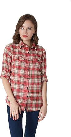 Womens Flannel Shirt 100% Cotton Pre Washed Vintage Look Full Sleeve Plaid Shirt