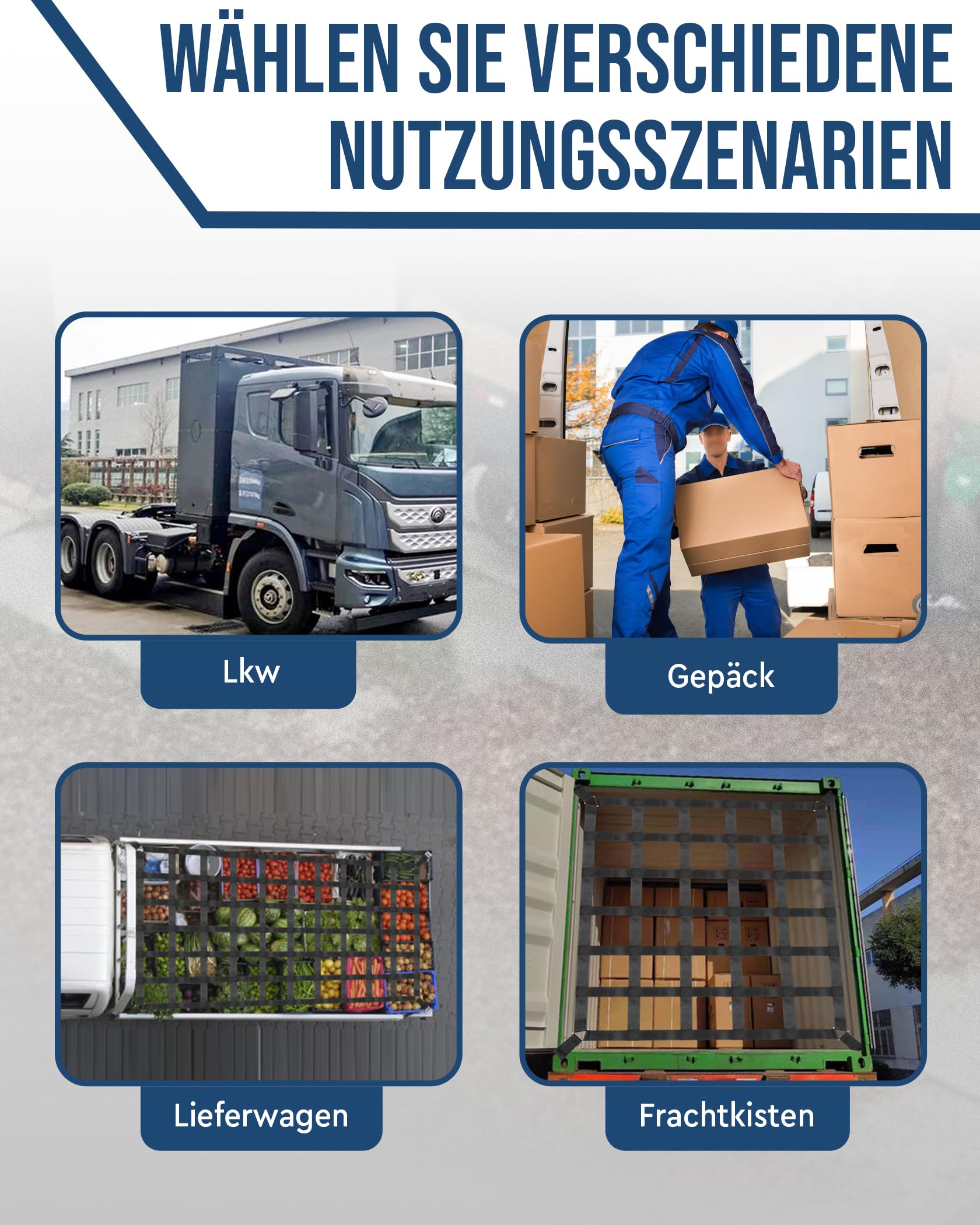 FoundGo Gepäcknetz für Pickup LKW Ladefläche [106x127cm 4.6cm Bandbreite] Schwerlast Anhängernetz Reißfest Heckklappe Frachtnetz Verstellbar für Pickup LKW Anhänger inkl. 4X Festen Gurten