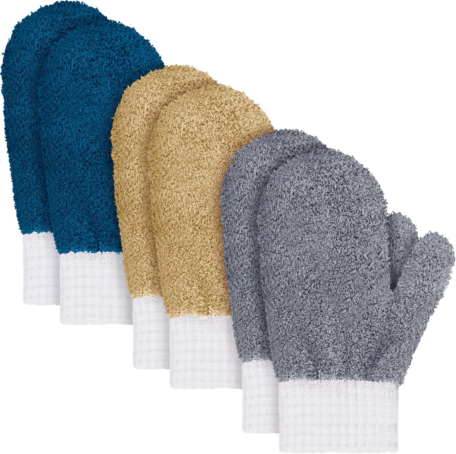 3 Pairs Microfiber Dusting Mitt with Thumb Household Cleaning Gloves No Scratch Reusable Washable Dusting Mittens for Plants House Window Car Cleaning