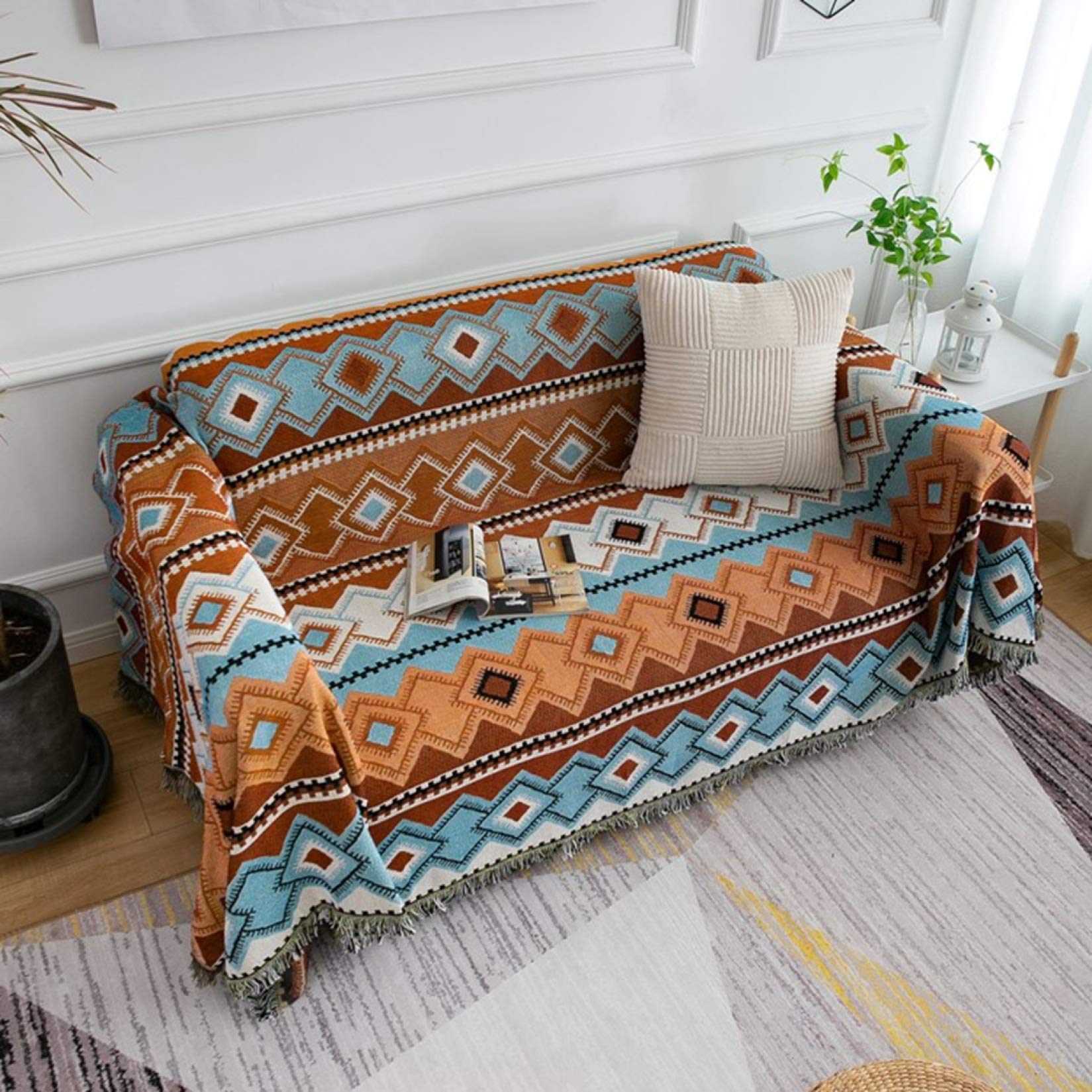 Amazon｜ソファーカバー カラー マルチカバー 北欧風 民族風 かわいい