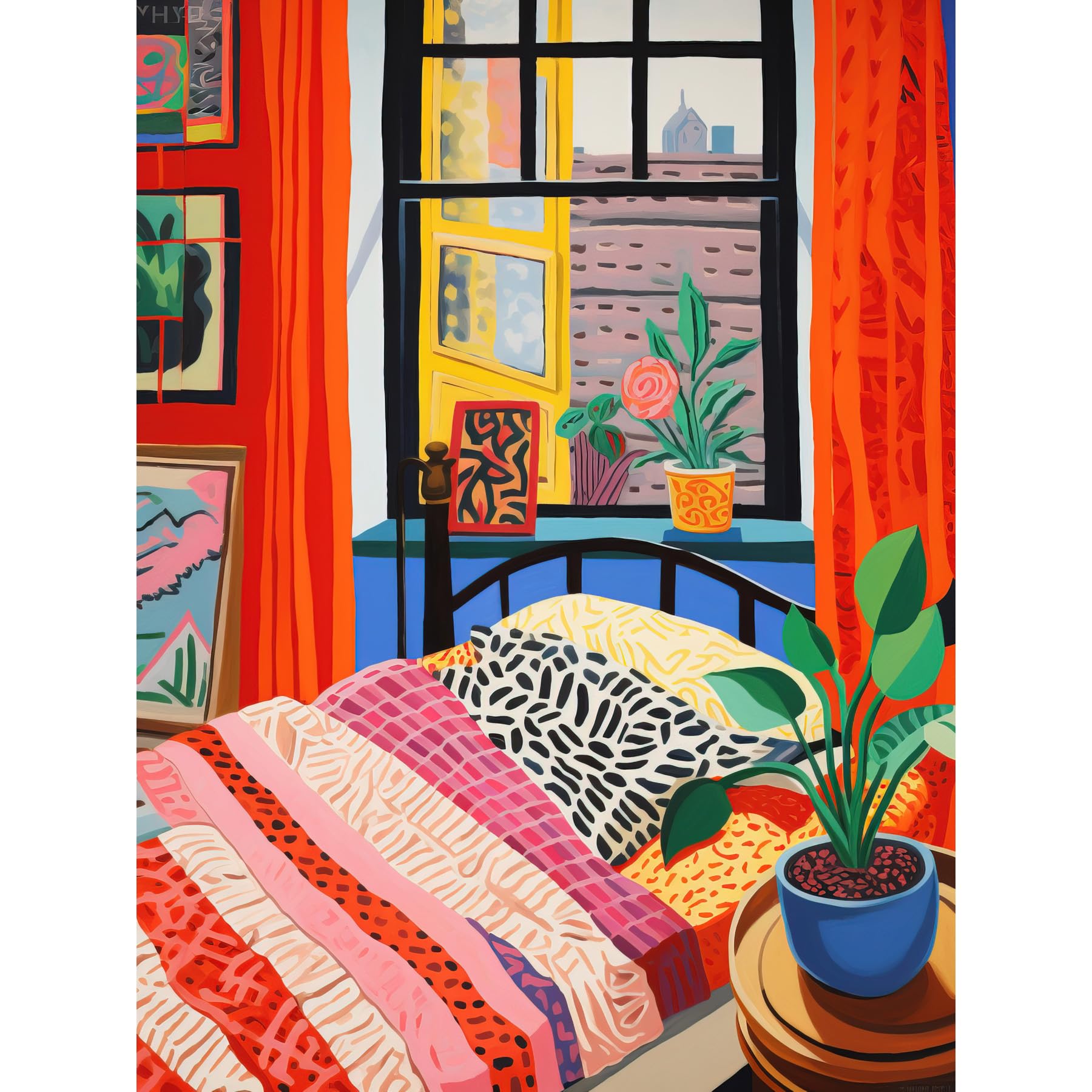 The Artist's Bedroom Henri Matisse Style Vibrant Patterns Art Print 18X24 In