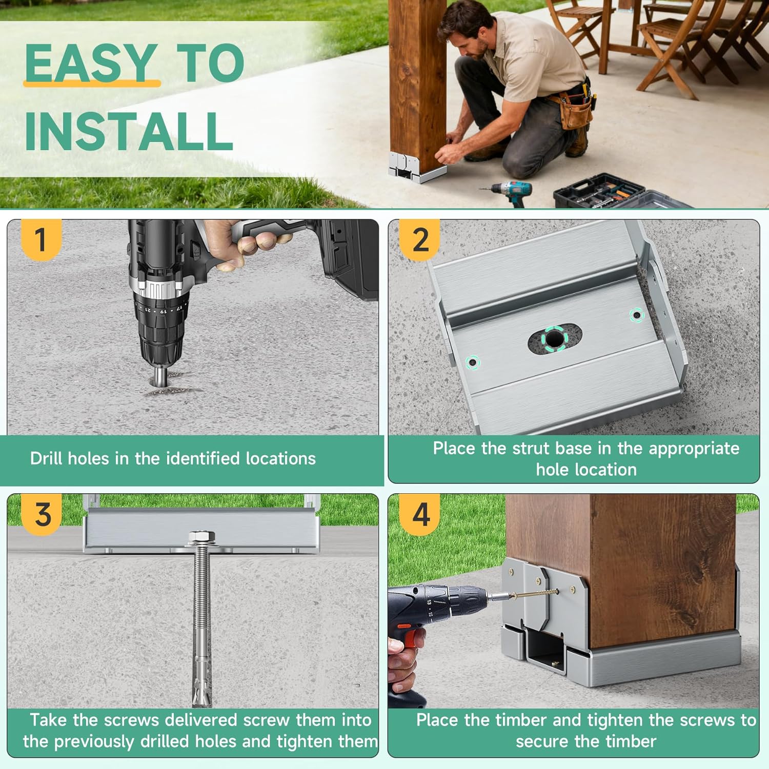 6 Pack 6x6 Post Base Brackets Heavy Duty, 6x6 Post Base for Concrete, Galvanized Decking Post Anchors Wood to Concrete for Deck, Pergola, Fence, Gazebo