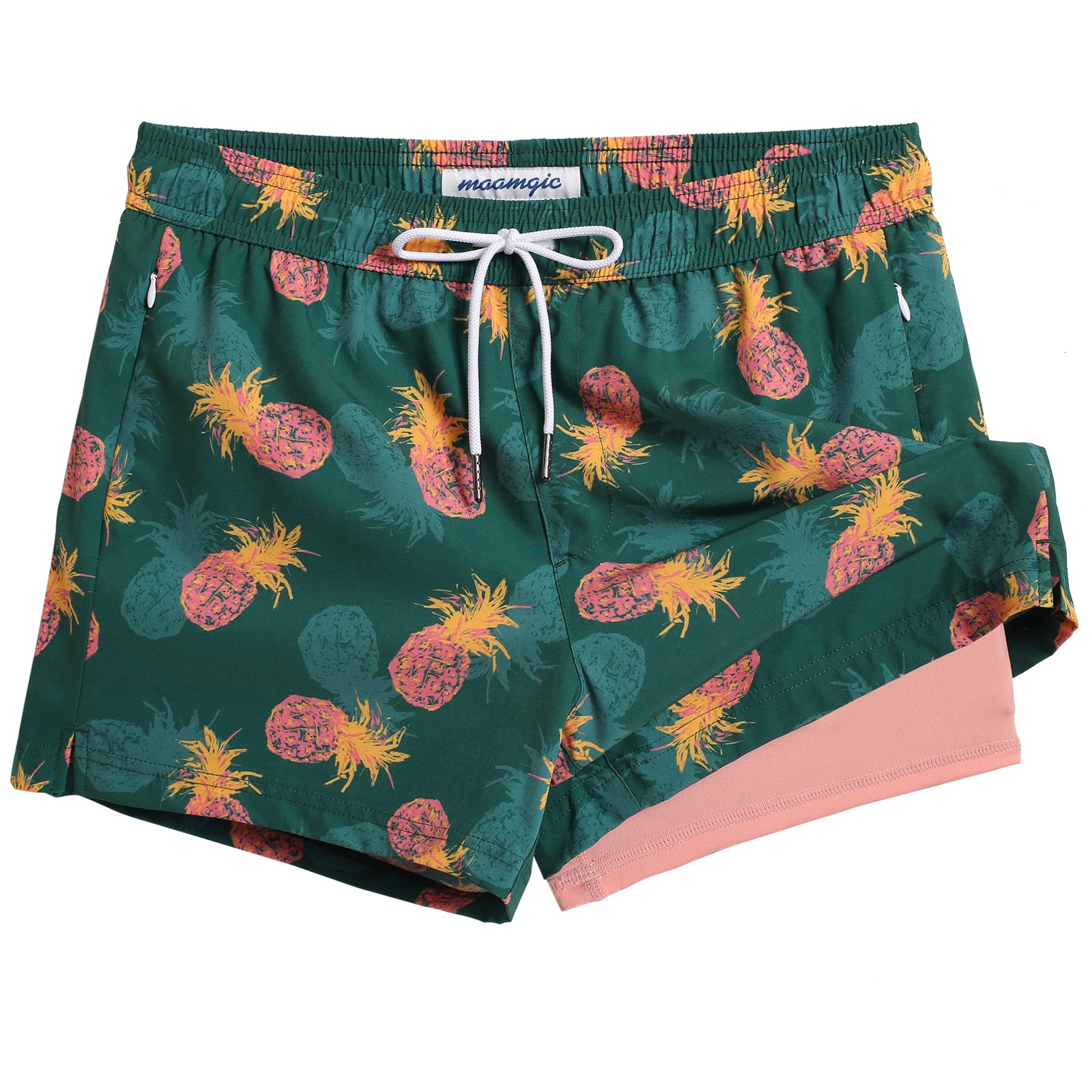 maamgic Mens Swim Trunks with Compression Liner Short Stretch Mens Bathing Suit Quick Dry Swimming Trunks Swimsuit