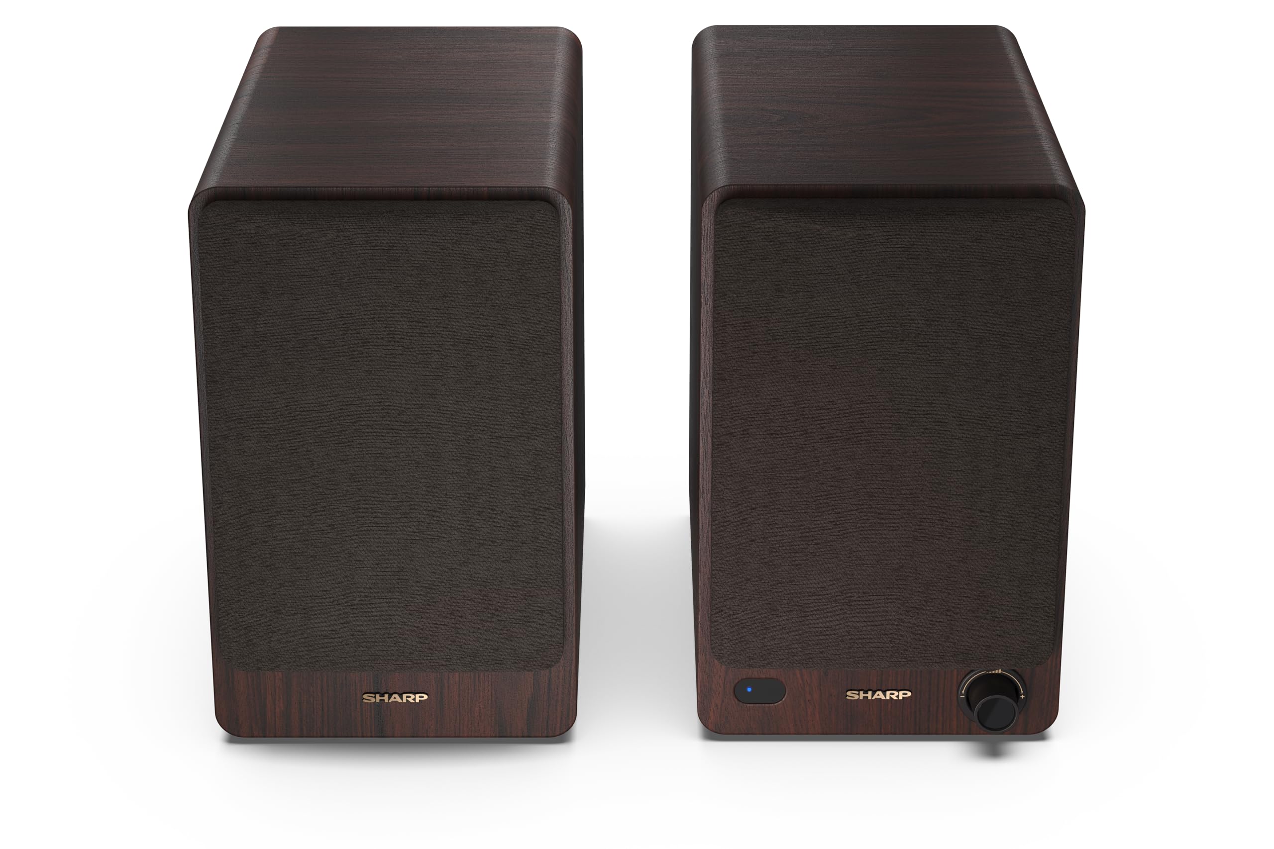 Sharp CP-SS30(BR) Pareja Altavoces estantería Activos 2vías, 60W RMS (2x30W) Carcasa Madera, Bluetooth v5.0, USB, óptica, Auxiliar, RCA, Ajuste Graves y Agudos, Rejilla extraíble, Mando a Distancia.
