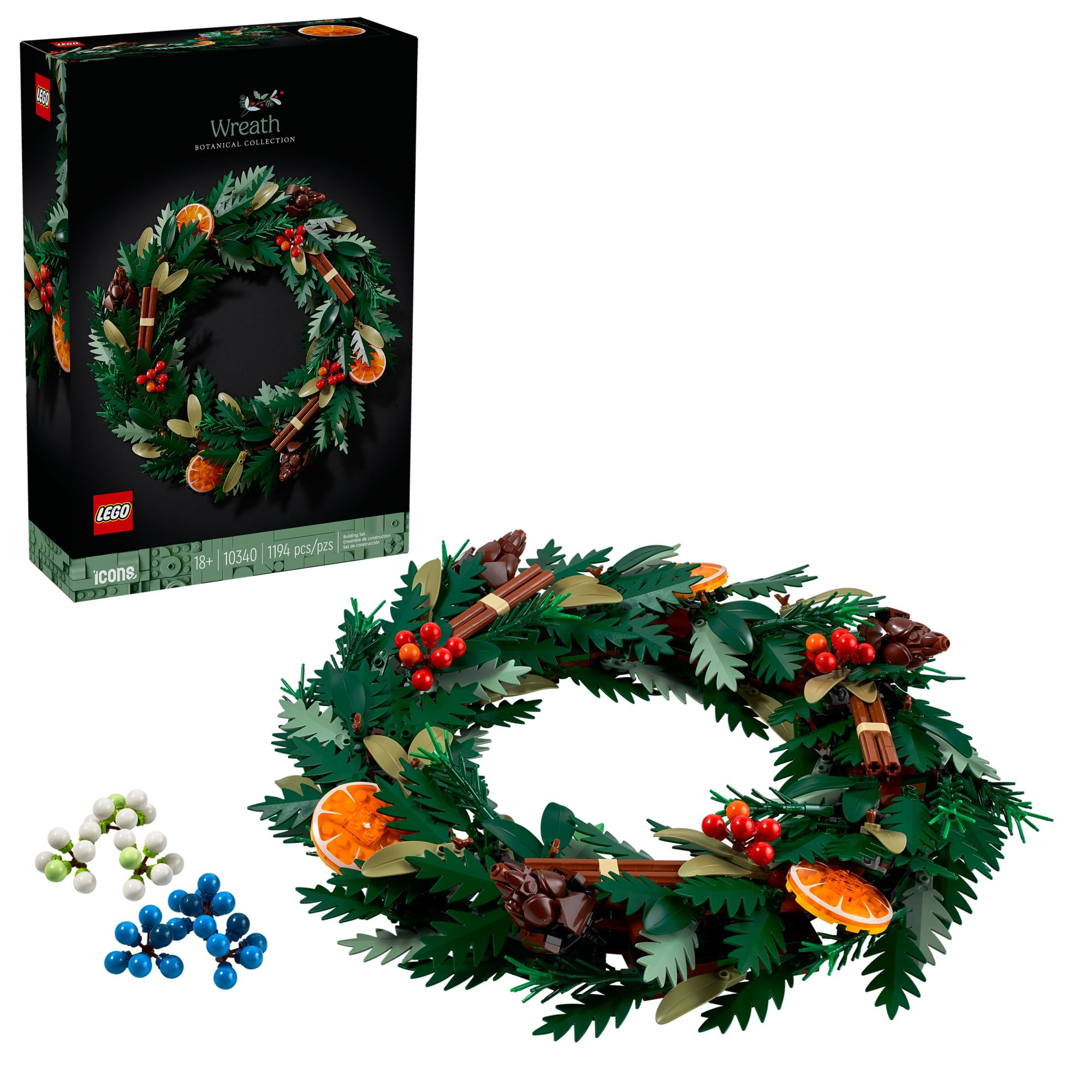 LEGO Icons Wreath-Making Kit, Holiday Garland, Centerpiece Table Decoration, Gifts Idea For Adults, Holiday Home Décor, Mindful Building Project, Holiday Wreath, 10340