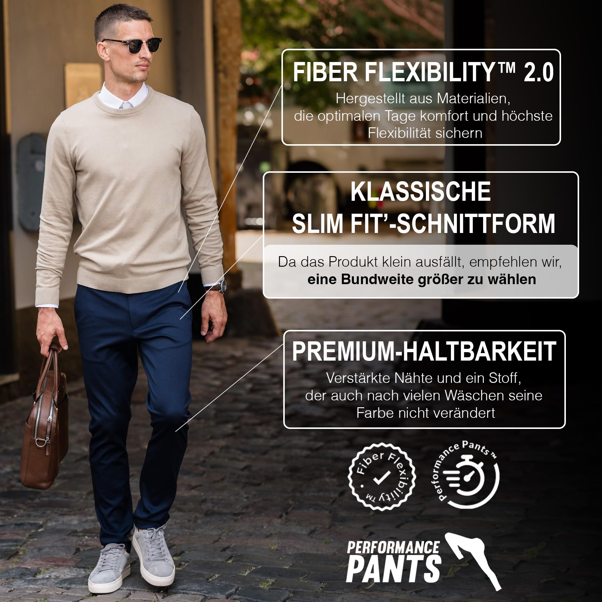 Performance Pants Herren - Stilvolle Slim Fit Herren Hosen Stretch - Hosen Herren Stretch - Angenehme Praktische Männer Hosen für Business & Freizeit - Bequeme Stoffhose Herren
