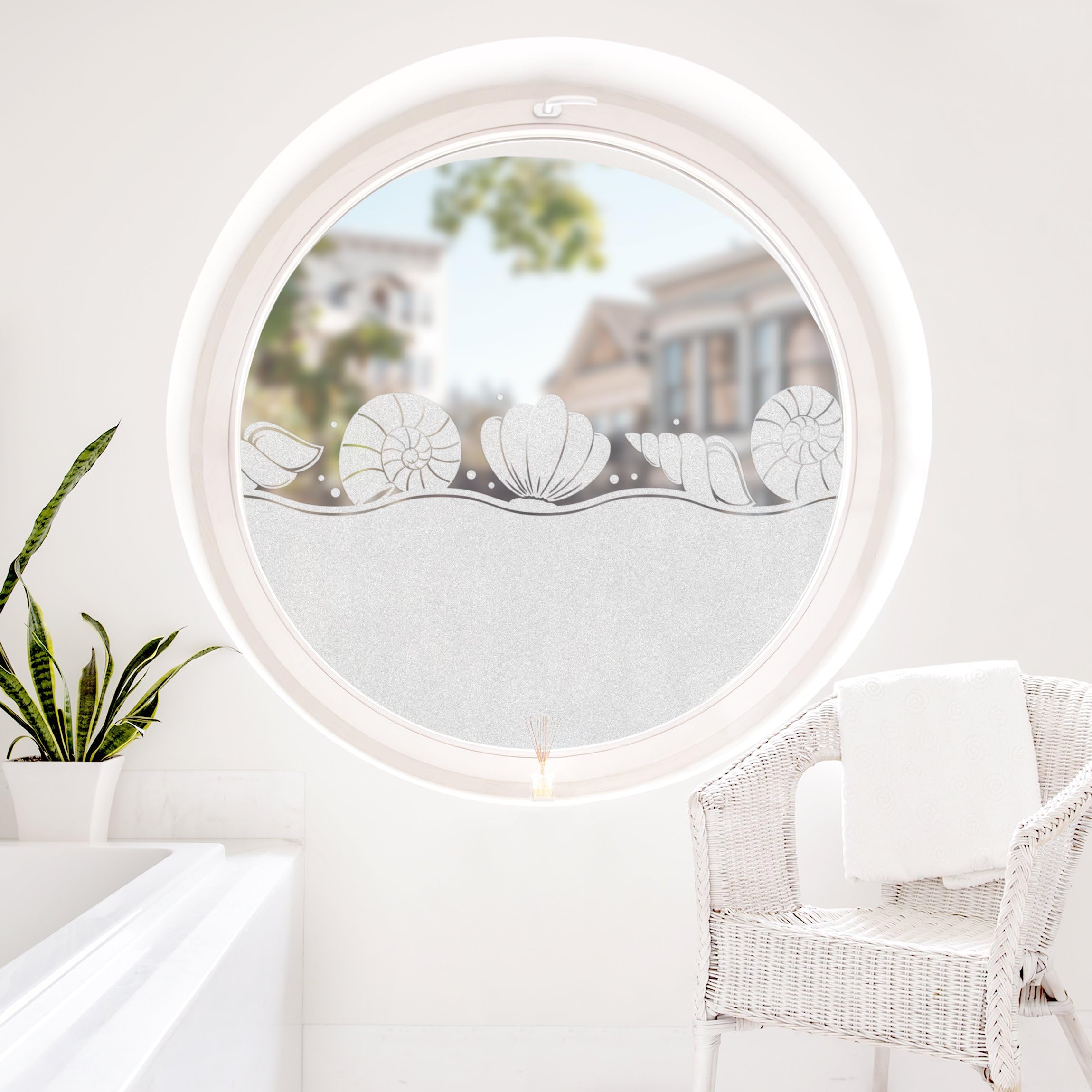 Fensterfolie statisch haftend Strand Sichtschutz Milchglas - Made in Germany - Motiv Modern Blickdicht Scheibe Innen Weiss Schlafzimmer Wohnzimmer Küche Glas 1501 (100x50cm)