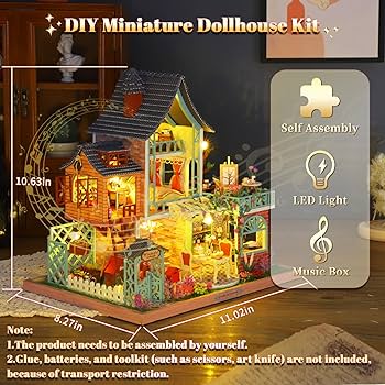 木製ミニチュア建物セット Amazon | VAABKL(みき) ドールハウス ミニチュア 手作りキット セット