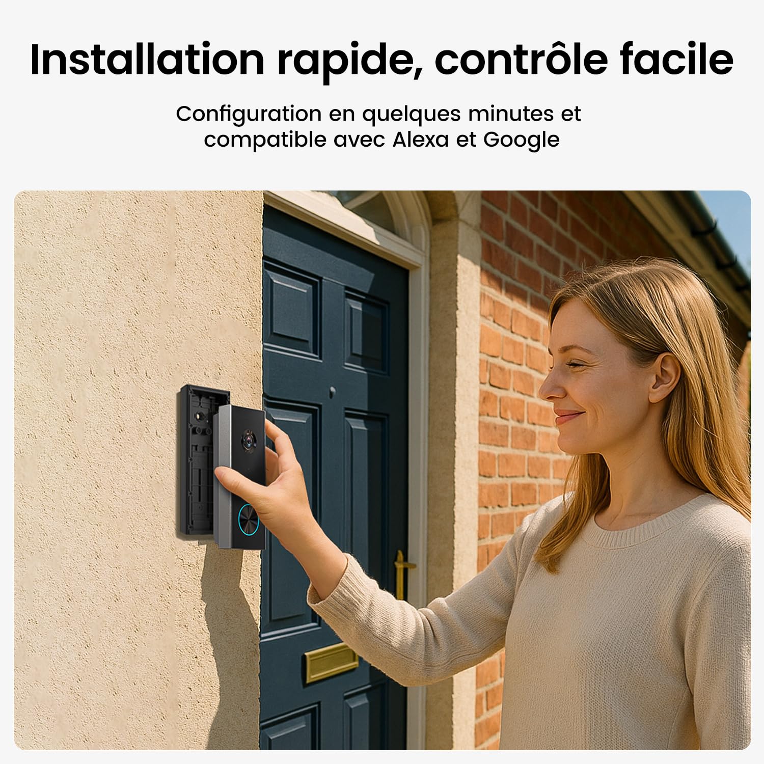 aosu Sonnette sans Fil avec Camera 2K HD Sonnette avec Camera 166° Sonnettes WiFi sans Fil Exterieur Etanche- Détection de Personnes, Audio Bidirectionnel, Alexa Intégré