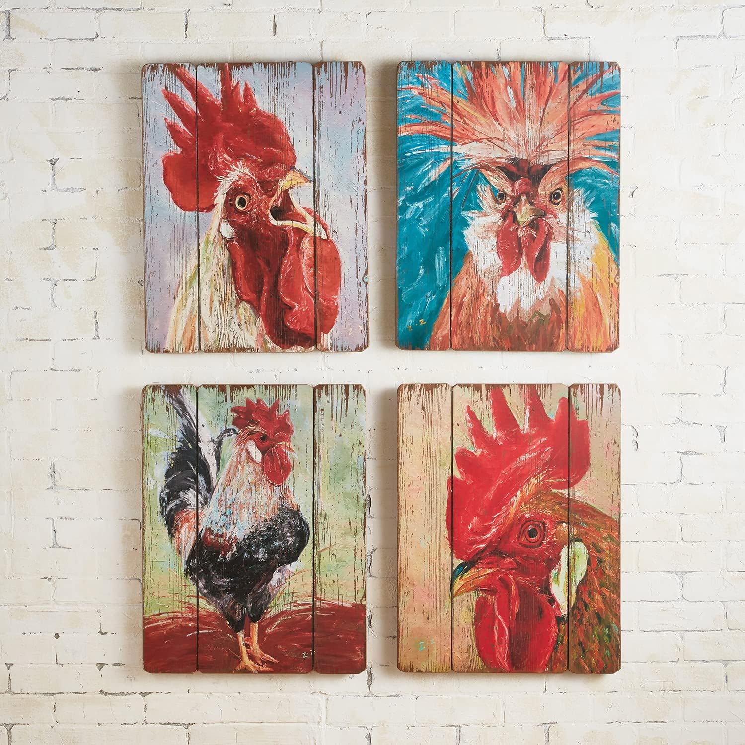 47th & Main Wood Panel Painted Art Wall Décor, 19.8 x 25.5-Inches, Front Facing Rooster