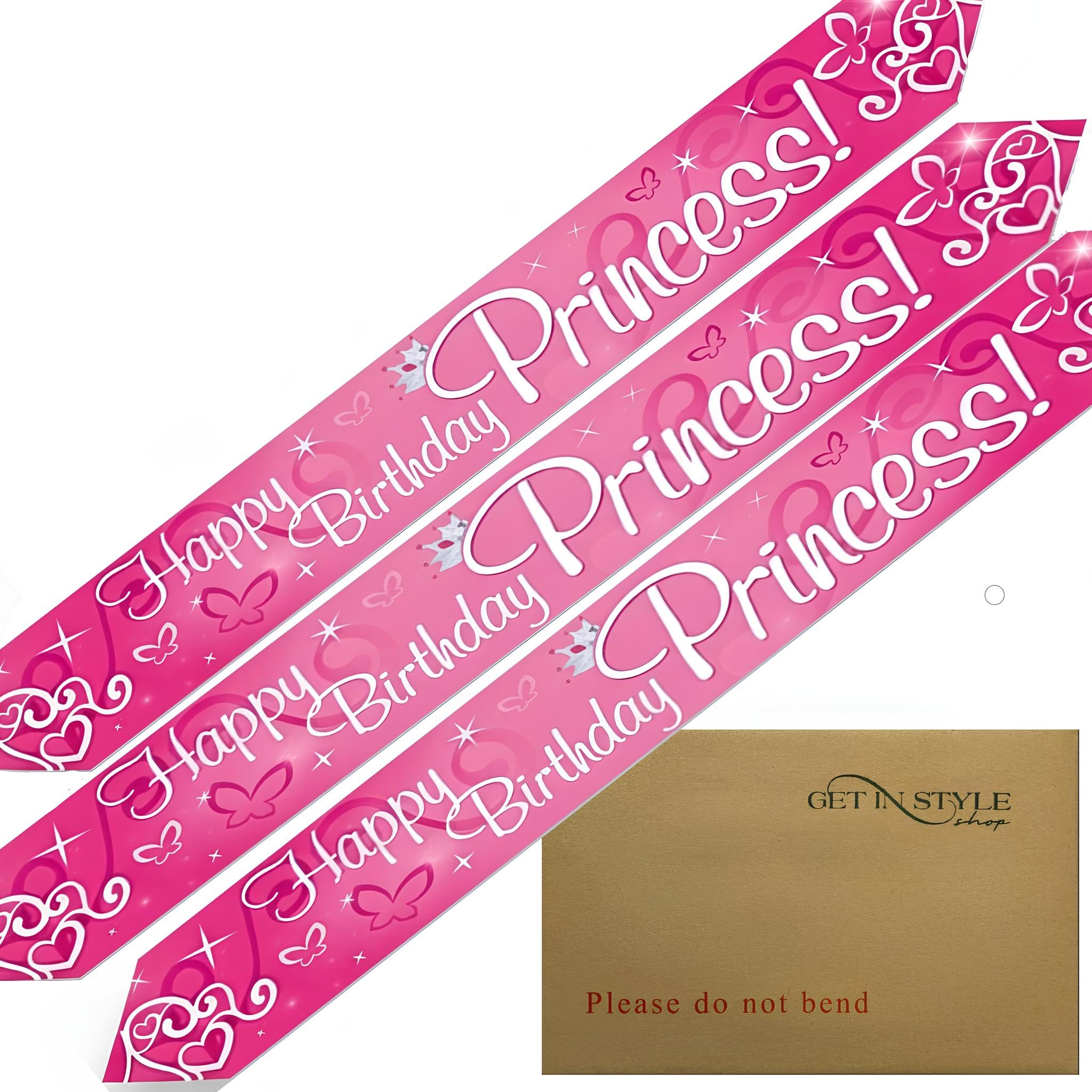 9ft Banner Happy Birthday Princess Holographic, Pink Foil Pennant (274cm)