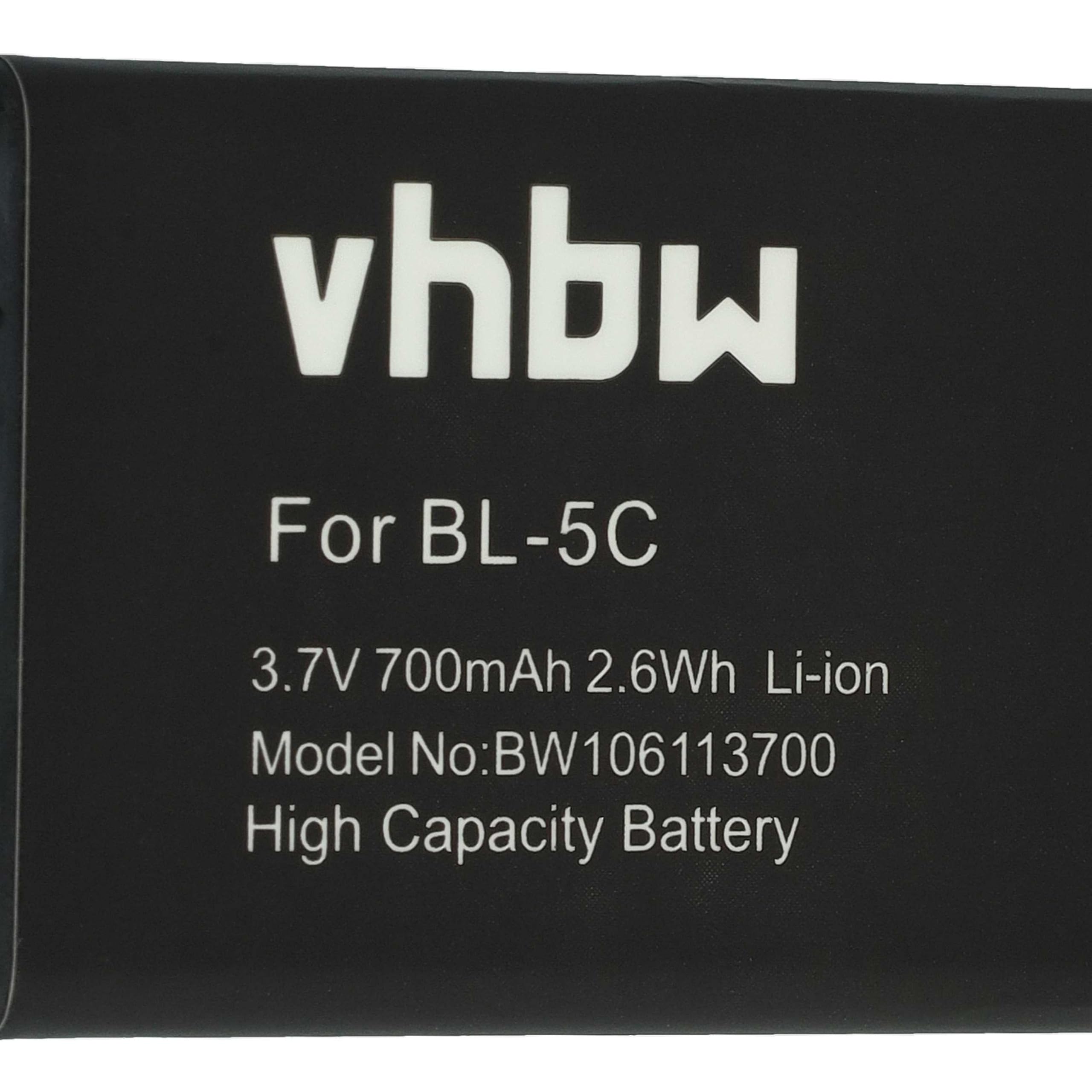 vhbw Akumulator kompatybilny z Swisstone BBM 300 | BBM 320, BBM 400, BBM 610, BBM 615, BBM 625 (700 mAh, 3,7 V, Li-Ion) zamiennik do BL-5C, możliwość ładowania
