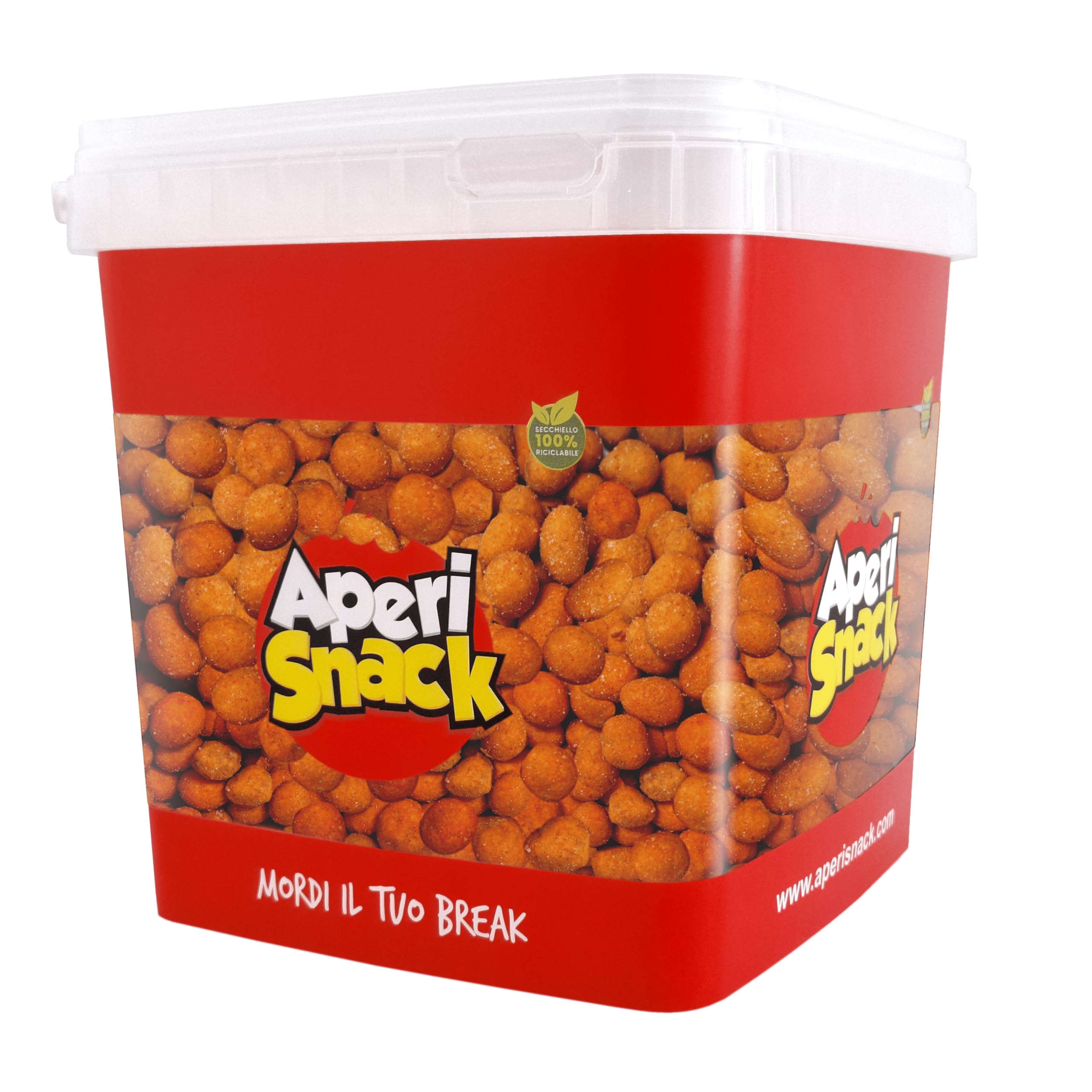 Aperisnack® - AP04.012.03 Wizz Arachidi Ricoperte al Gusto BBQ in Secchiello Large Salva Freschezza da 2300gr. Ricoperte da un croccantissimo guscio di grano