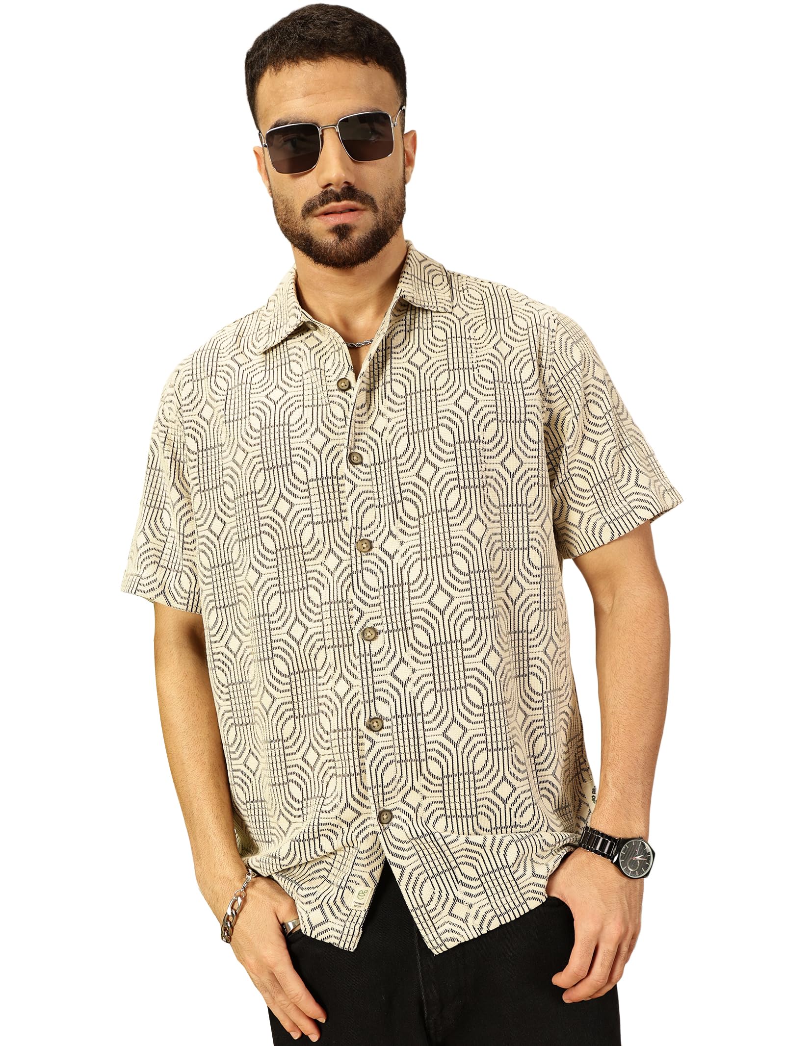 thomas scott Mens Half Sleeves Cotton Blend Crochet Textured Shirt-picture-45