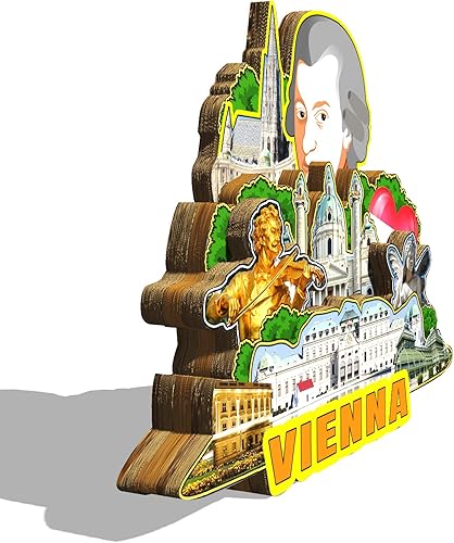 Miniatura 2 de Austria Viena imán de nevera de madera 3D monumentos de viaje coleccionables recuerdos decoración hecha a mano