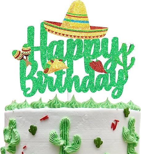 Decoración para tartas de fiesta – Decoración de pastel con temática de cactus con purpurina para fiesta de