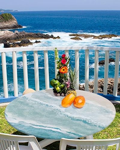 Miniatura 2 de Mantel redondo ajustable de verano de 45 a 54 pulgadas, para playa, playa, playa, playa, playa, impermeable, con bordes elásticos, lavables, para