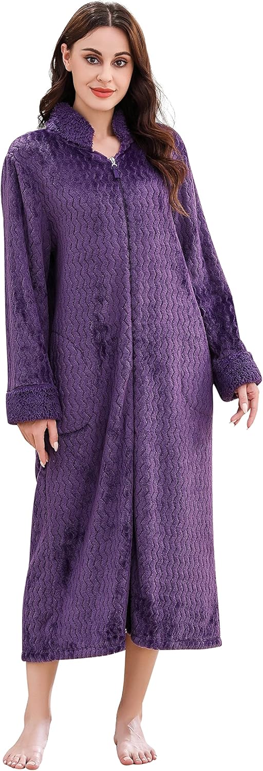 Richie House Women's Soft and Warm Fleece Robe with Zipper Size S-XL RHW2856