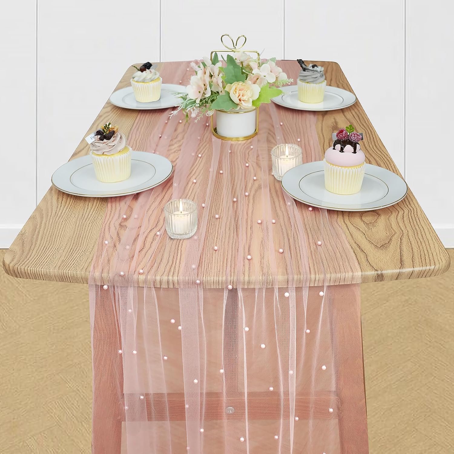 Pearl Table Runner Tulle Gauze Sheer Wedding Party Home Decor