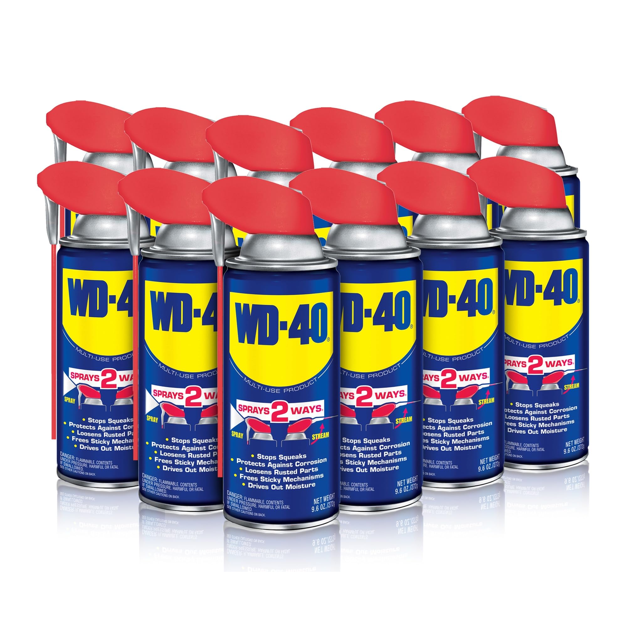 WD-40 Classic Product, Multi-Use Product with Smart Straw Sprays 2 Ways, 9.6OZ [12-Pack]