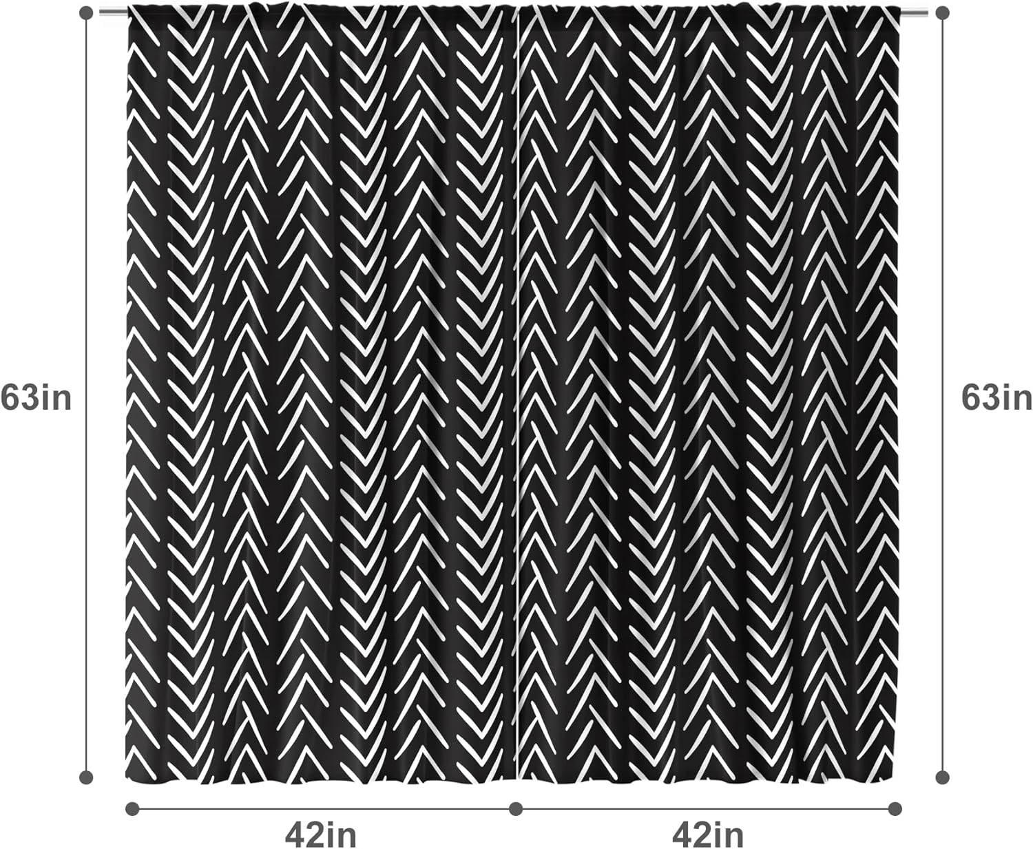 MESHELLY Black and White Curtains 42W x 63H Inch Chevron Curtains Big Arrows Trial Herringbone Geometric Zigzag Monochrome Boho Pattern Rod Pocket Men Living Room Bedroom Window Drapes Fabric 2 Panel