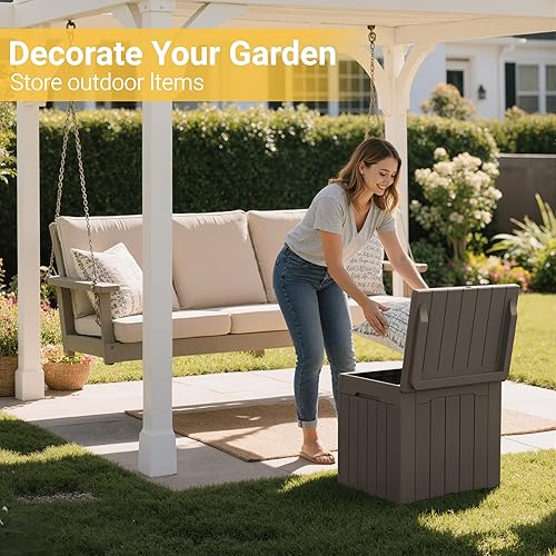 Vista 74 de Greesum Caja de resina de 100 galones, gran almacenamiento al aire libre, textura de tejido de ratán de imitación para muebles de patio