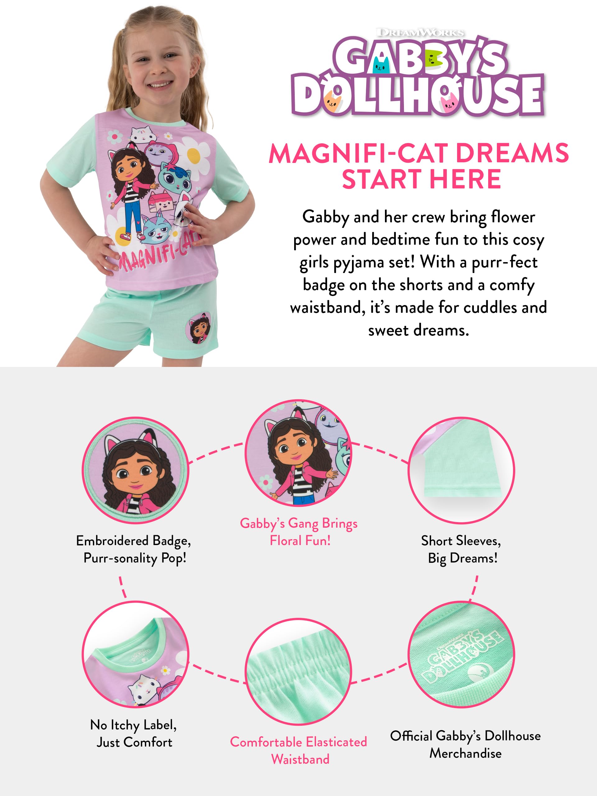 Dreamworks Gabby's Dollhouse Piżama Dziewczęca Krótki Rękaw, Letnie Piżamy Dla Dziewczynek, Uroczy Zestaw Piżamowy, Wiek 3–10 Lat