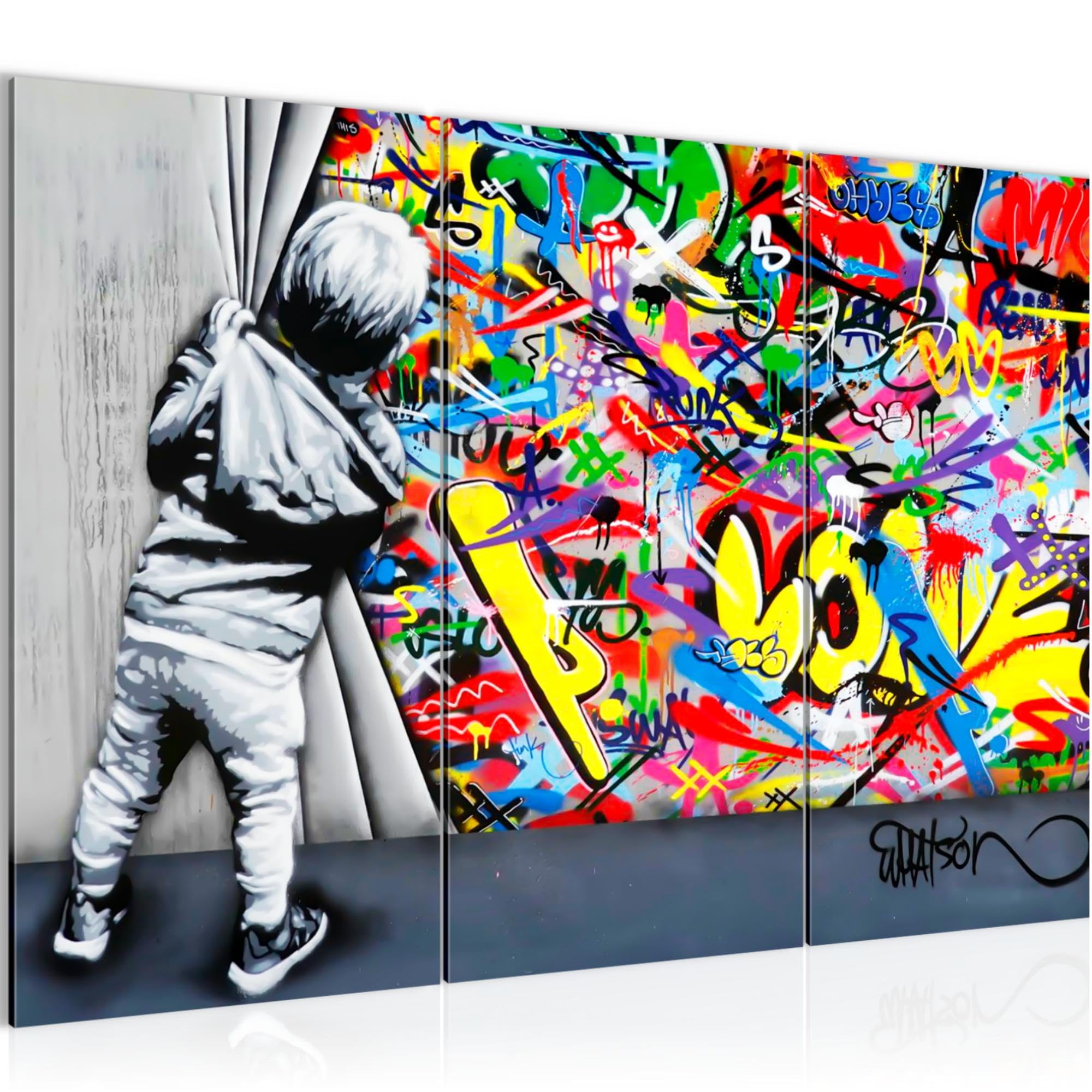 Runa Art – 5 Quadri Murali Su Tela Non Tessuta – Graffiti Colorati 004552b – Decorazione Soggiorno Made In Germany - 4