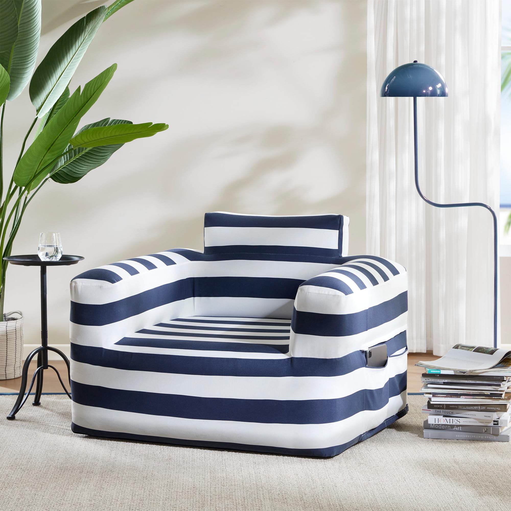 510 Design Inflatable Couch Air Sofa - Blow Up Chair Portable with Handle & Tie-Down Loops, Weatherproof & Water Repellent Indoor/Outdoor Sofa for Patio, Camping, Pool, 41" Lx32 Wx29 D Navy/White