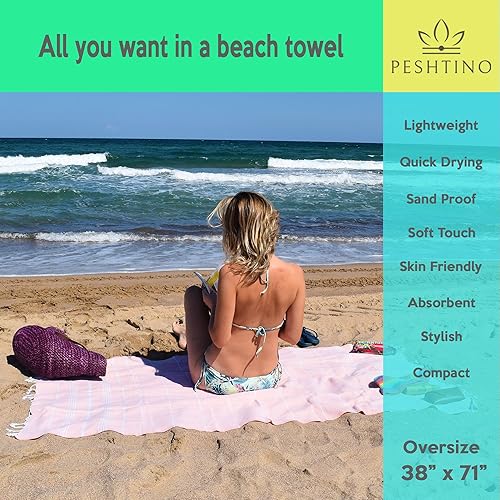 Miniatura 10 de Toalla de playa turca, 100% algodón, 38 x 71 pulgadas, secado rápido, delgada, ligera, suave, libre de arena, toallas compactas para playa, piscina,