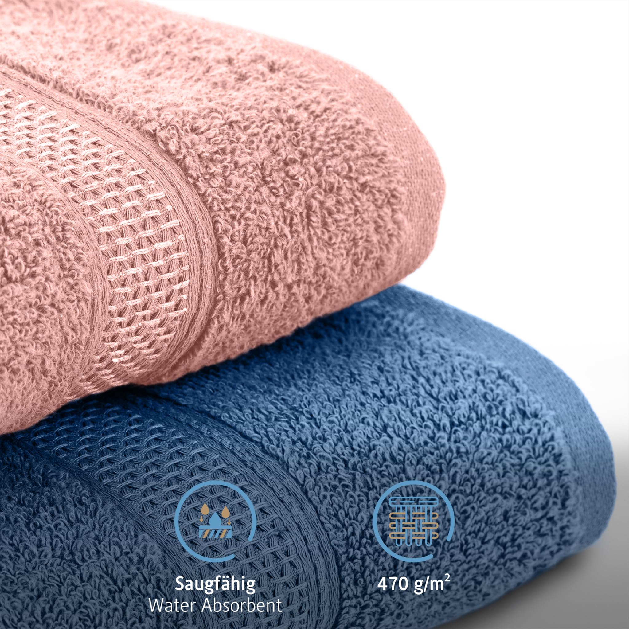 Komfortec 4er Duschtücher 70x140 cm Set aus 100% Baumwolle, 470g/m², Frottee, Weich, Rosa/Hellblau