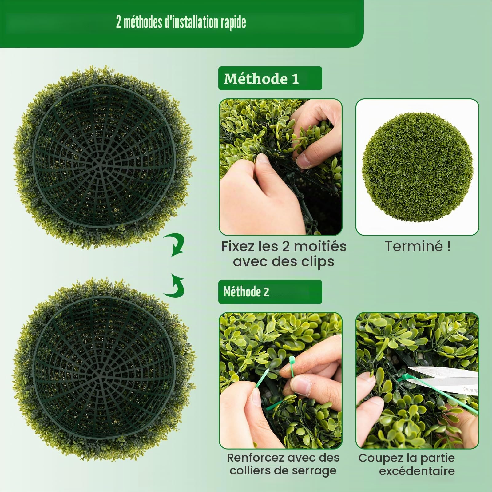 GIANTEX Lot de 2 Boules Décoratives de Plante Artificielle, Plantes Sphériques de 39/50 cm, avec Feuilles Simulées Résistantes au Soleil, Plantes Décoratives pour Balcon, Patio, Maison, Mariage (39 cm