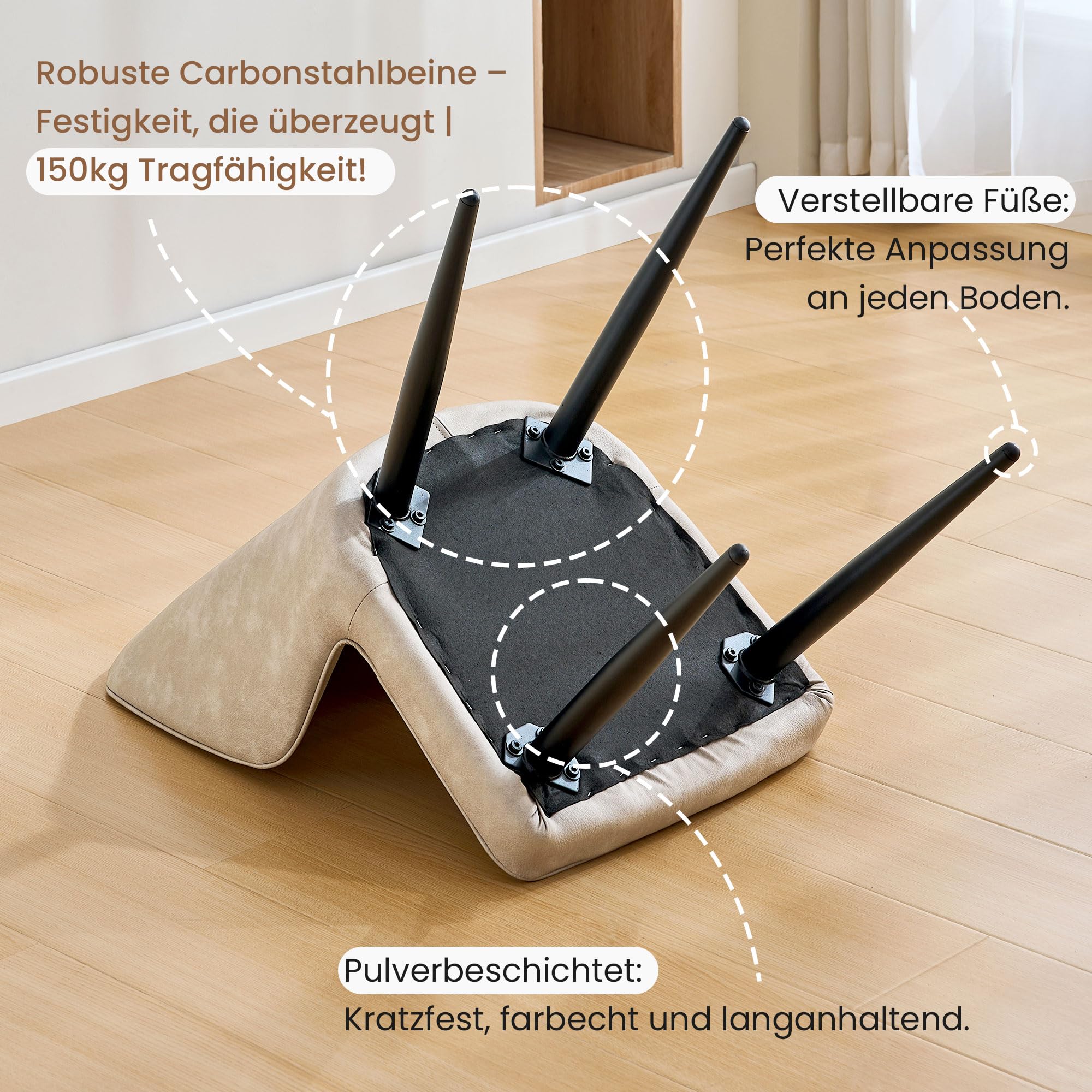 CLIPOP Esszimmerstühle 4er Set Retro Kunstleder Gepolsterter Esszimmerstuhl mit Rückenlehne und stabilen Metallbeinen, Küchenstühle Polsterstuhl für Home Office Möbel (Beige, 4)