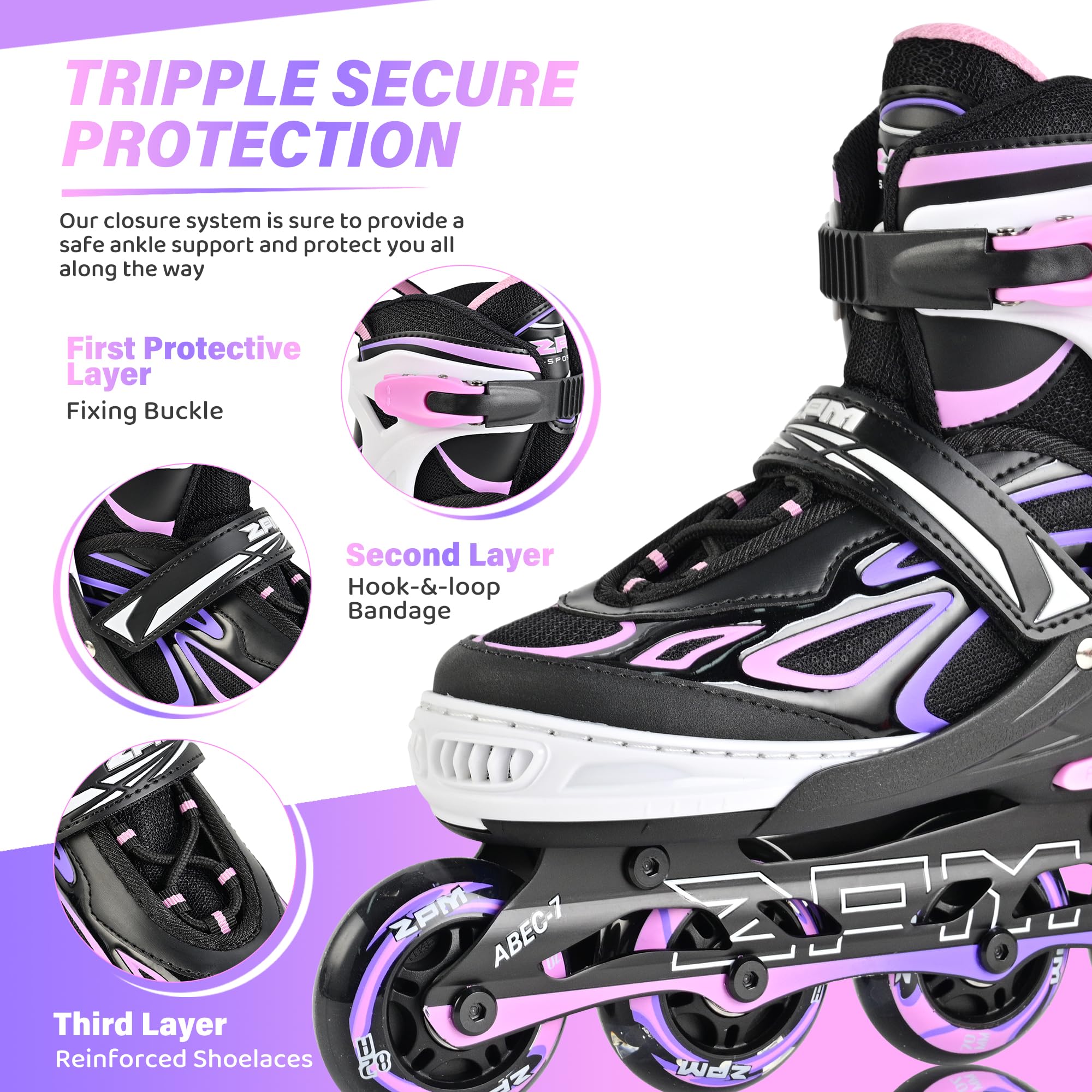 2PM SPORTS Brice Pattini in Linea Regolabili, Divertente Inline Skates per Bambina e Bambino e Bambini e Ragazzi